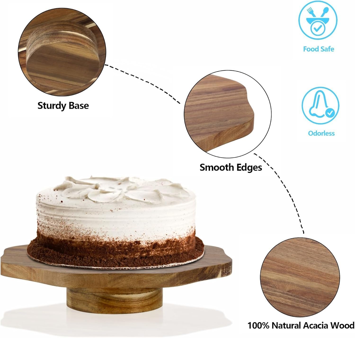 Mezchi Acacia Wood Cake Stand for 8 inch Cake, Rustic Wooden Pedestal for Cake, Slice Dessert Wedding Platter Display Stand Cupcake, Baby Shower, Birthday, Grain Pattern Brown