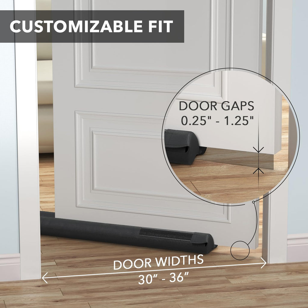 Everlasting Comfort 2 Sided Under Door Draft Stopper for Bottom of Doors - Quick Install, Keeps Heat in & Cold Air Out - Sound Proofing Strip Gap Filler, Noise Blocker -Fits 76-91cm -Black