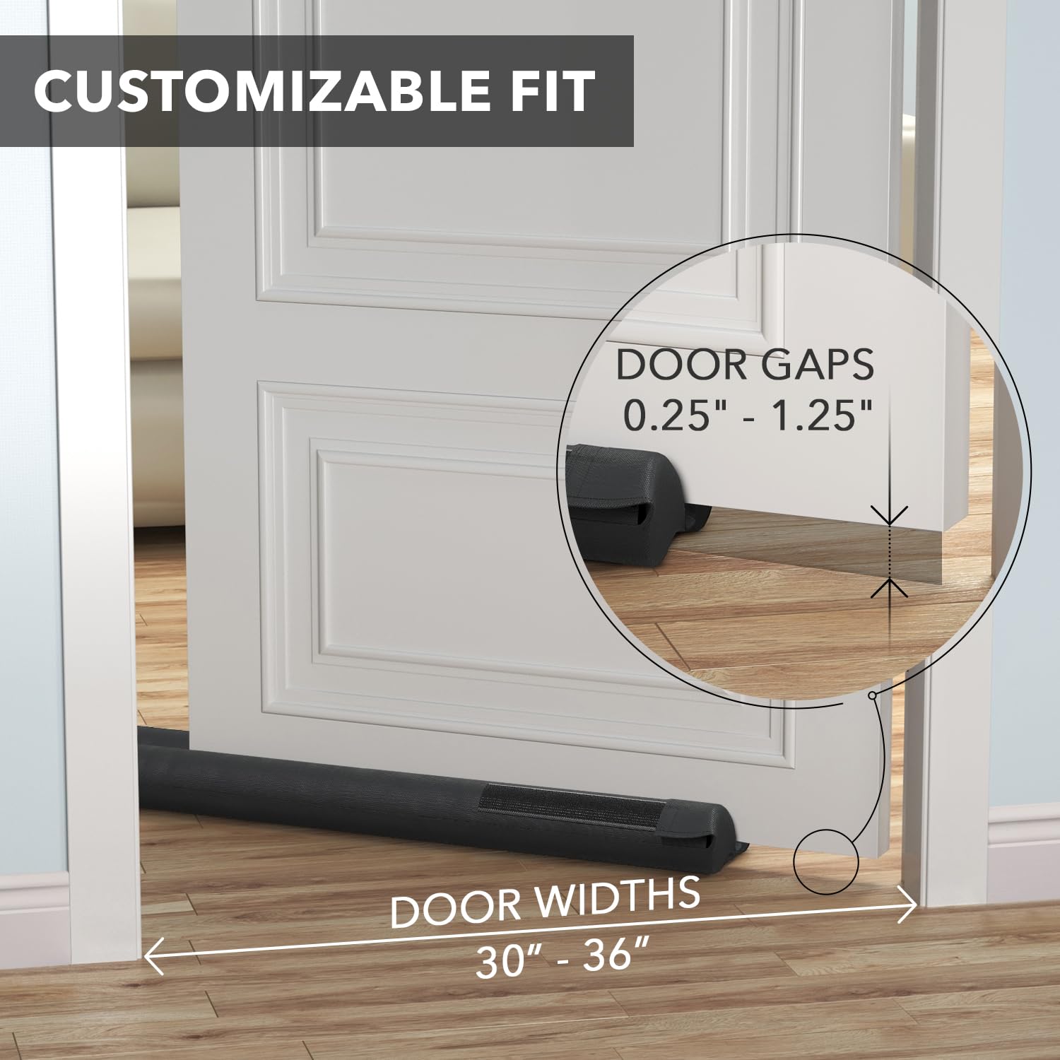 Everlasting Comfort 2 Sided Under Door Draft Stopper for Bottom of Doors - Quick Install, Keeps Heat in & Cold Air Out - Sound Proofing Strip Gap Filler, Noise Blocker -Fits 76-91cm -Black