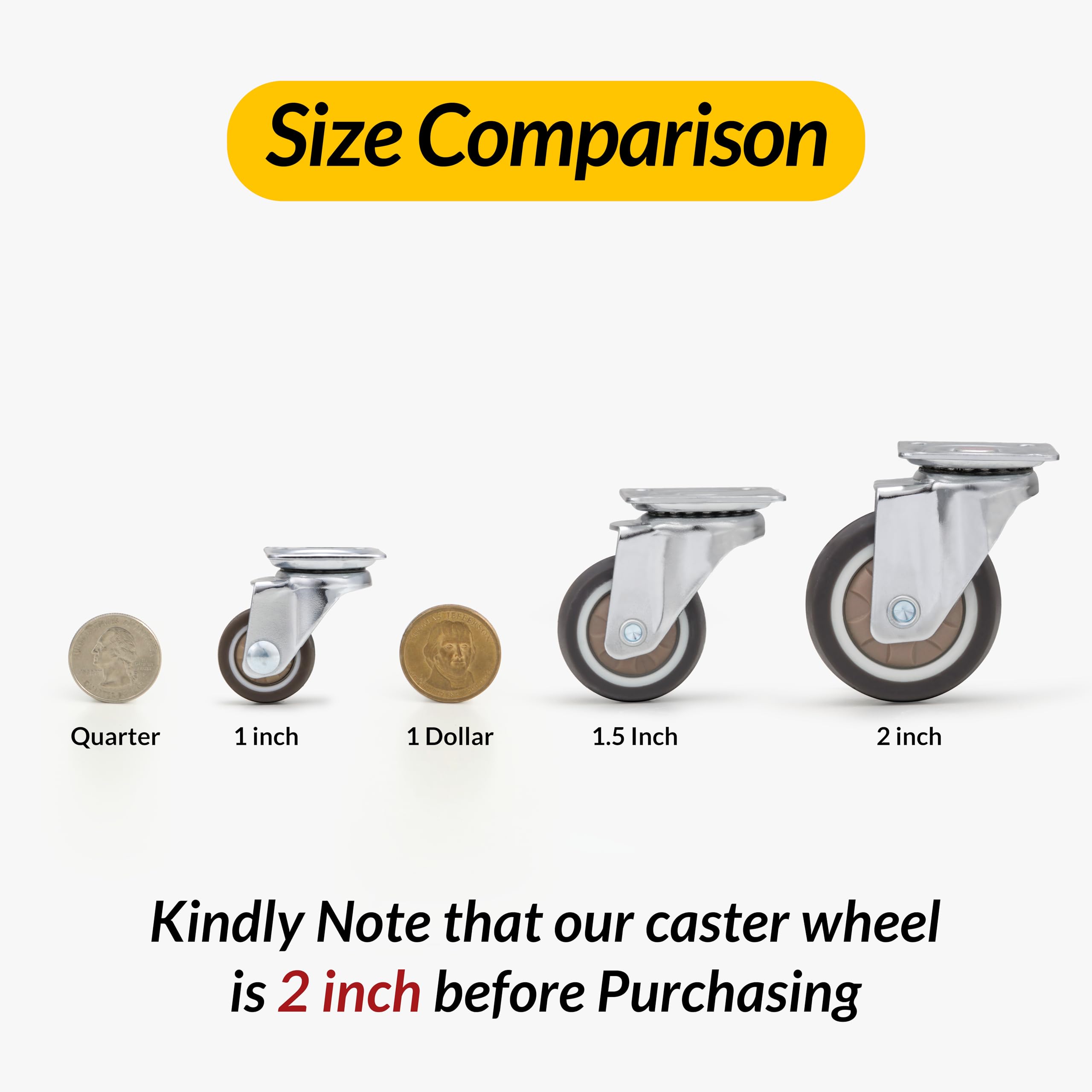HOLKIE Caster Wheels 2 inch, Heavy Duty Furniture Casters Set of 4,Rubber Castors No Noise,Ball Bearing Swive Castor Wheels for Furniture Holding 270 LBS,Designed for Desk,TV Stand,Coffee Table