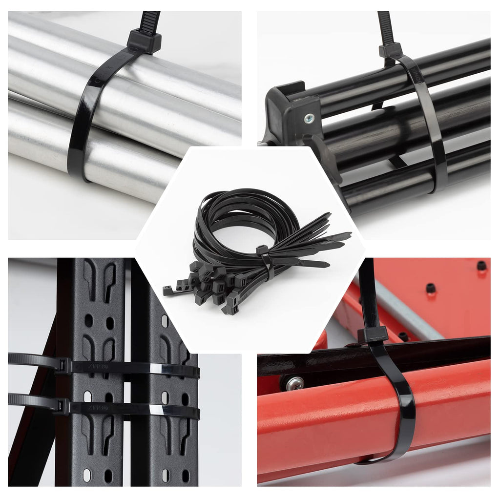 XINGO 16 inch Black Zip Ties Heavy Duty 100 PCS, 200 LBS Ultra Strong Plastic Wire Ties, Large Cable Ties Extra Long Tie Wraps, Indoor and Outdoor UV Resistant
