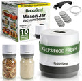 RoboSeal Rechargeable Mason Jar Vacuum Sealer for Mason Jars Wide and Regular, One Touch Vacuum Sealer for Jars, 10 Lids Included, Digital Battery Indicator, As Seen on TV