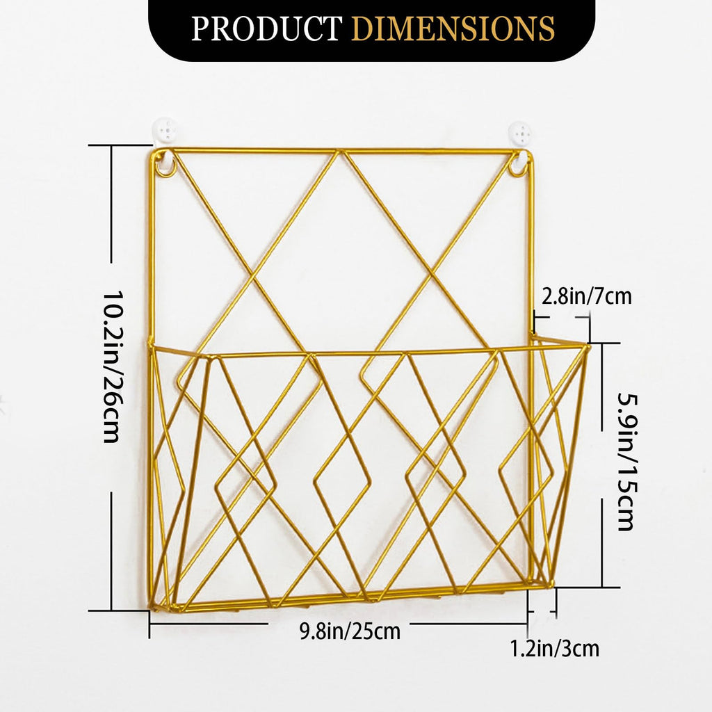 kumet Wall-Mounted File Organizer, Metal Wall File Holder, Magazine Rack, Space-Saving Design, Ideal for Home Office, Workspace, and Study Room Organization (Gold)
