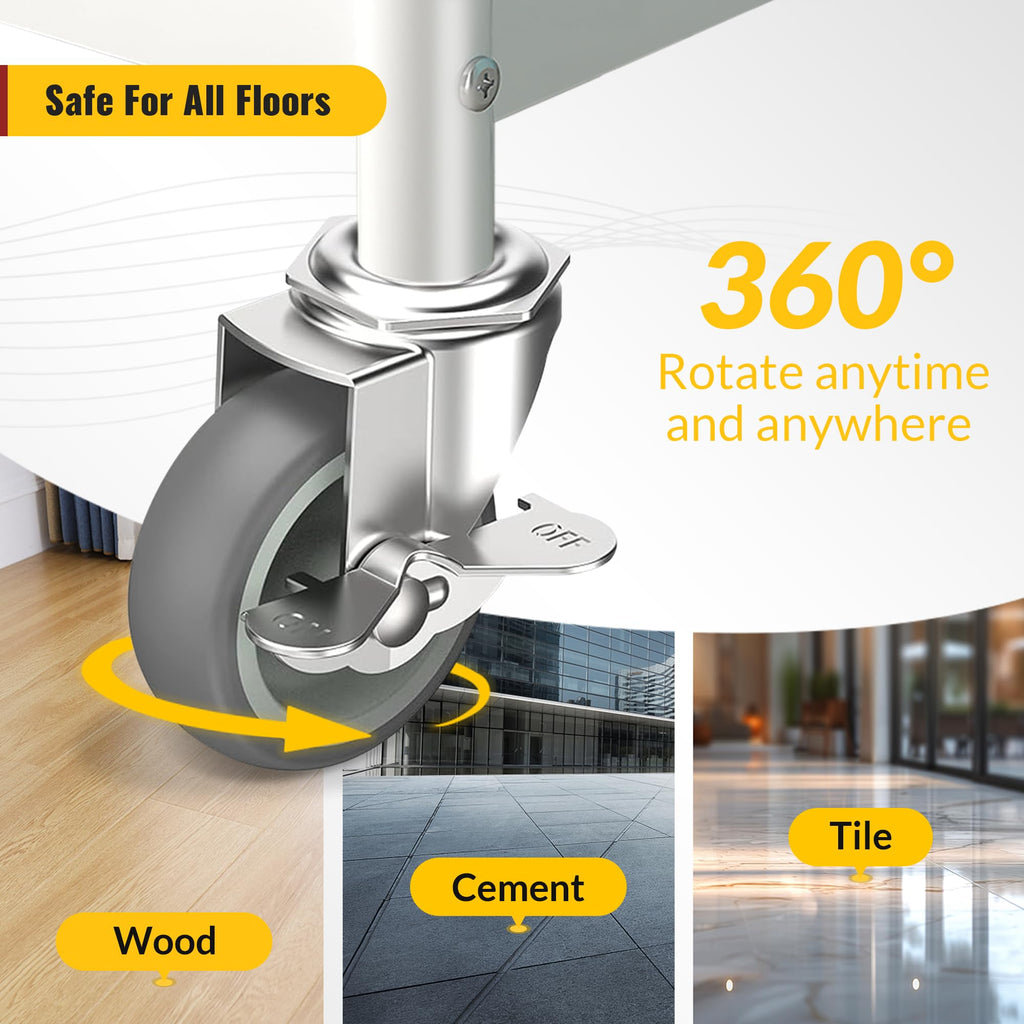 HOLKIE Caster Wheels 3 inch Locking Stem Casters, 3/8" -16 x 1-1/2" (Stem Diameter 3/8", Stem Length 1-1/2") Threaded Stem Casters Swivel Casters Set of 4 Heavy Duty Castors, Gray Caster for Furniture