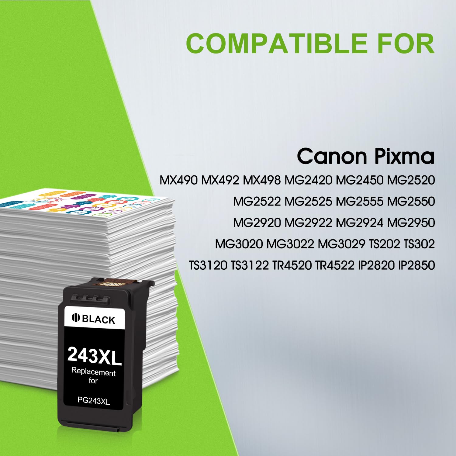 PG-243 Black Ink Cartridge High Yield Replacement for Canon 243 XL for PIXMA MG2525 MG2520 TR4520 TR4527 TR4500 MX492 MX490 MG3022 MG2522 TS202 TS302 TS3320 Printer (1-Pack)