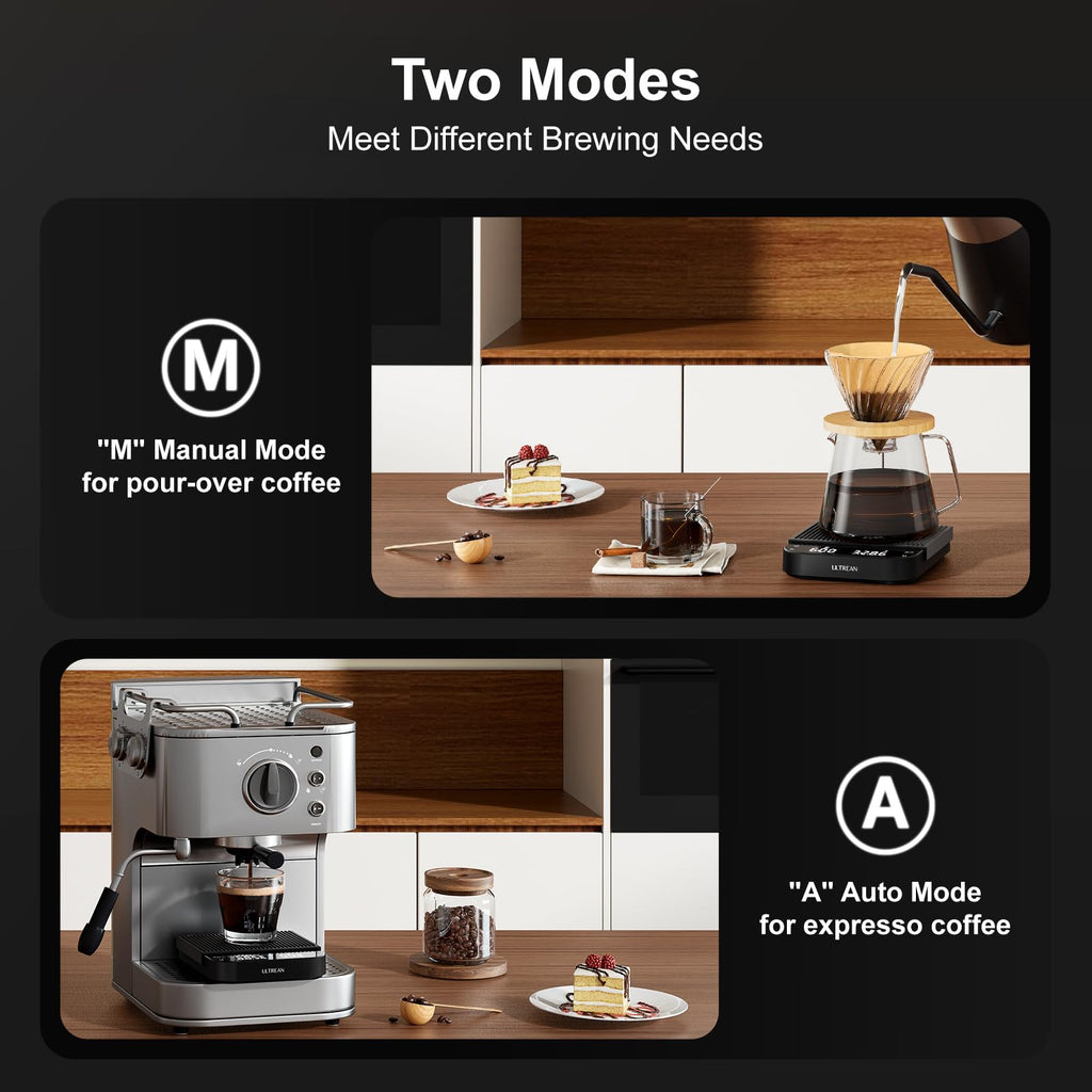 Ultrean Coffee Scale with Timer, 3kg/0.1g High Precision Drip Espresso Scale with Auto Tare, Rechargeable Kitchen Food Scale with Digital LED, Touch Sensor and Silicone Cover, 6 Units, Black