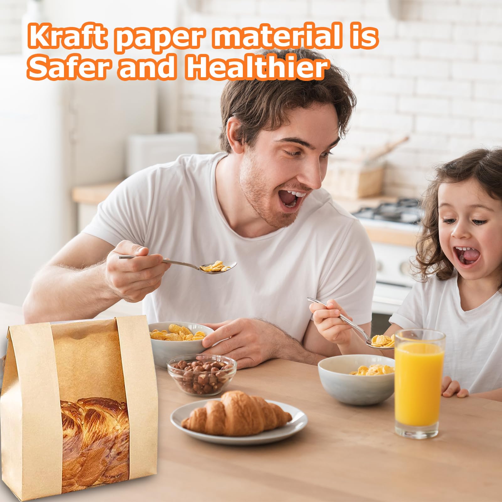 50 Pcs Paper Bread Bags for Homemade Bread Sourdough Bread Bags with Window Brown Kraft Paper Bakery Bread Bags Loaf Bags-13.7x8.2x3.5 inch