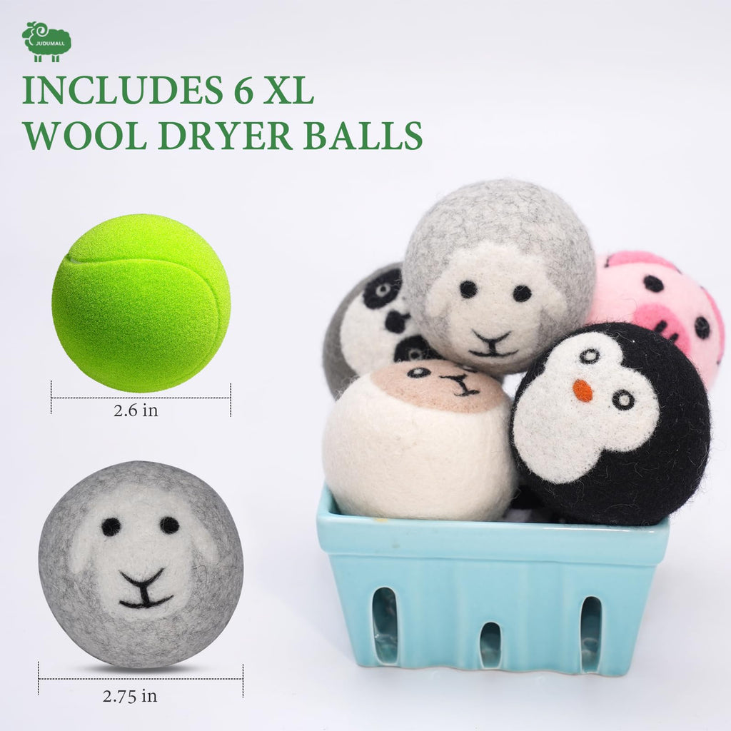 Wool Dryer Balls-XL 6Pack Eco Dryer Balls-Dryer Balls Laundry Reusable-Softens Laundry Naturally-Reduces Drying Time & Static-No More Dryer Sheets-With Storage Bag