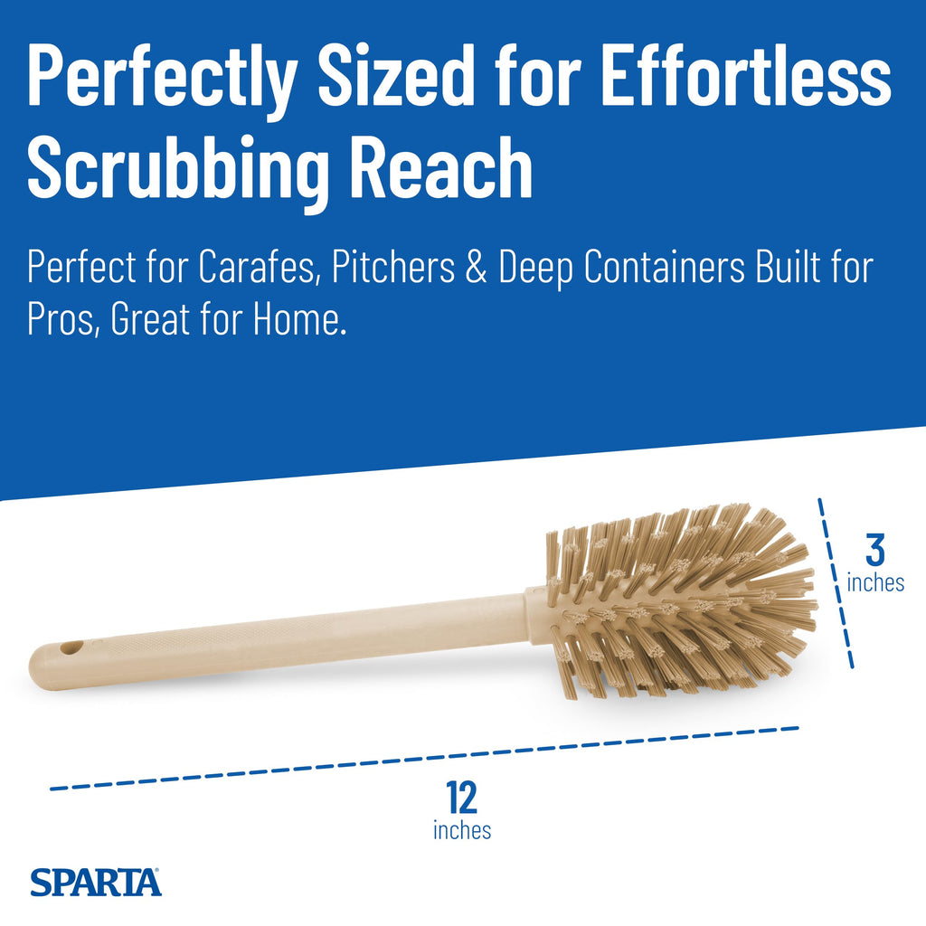 Sparta Large Water Bottle Brush Ideal for Wide-Mouth Jars, Bottles and Tumblers, Dishwashing Tool with Handle for Home and Commercial Kitchens, Plastic, 12 Inches, Tan