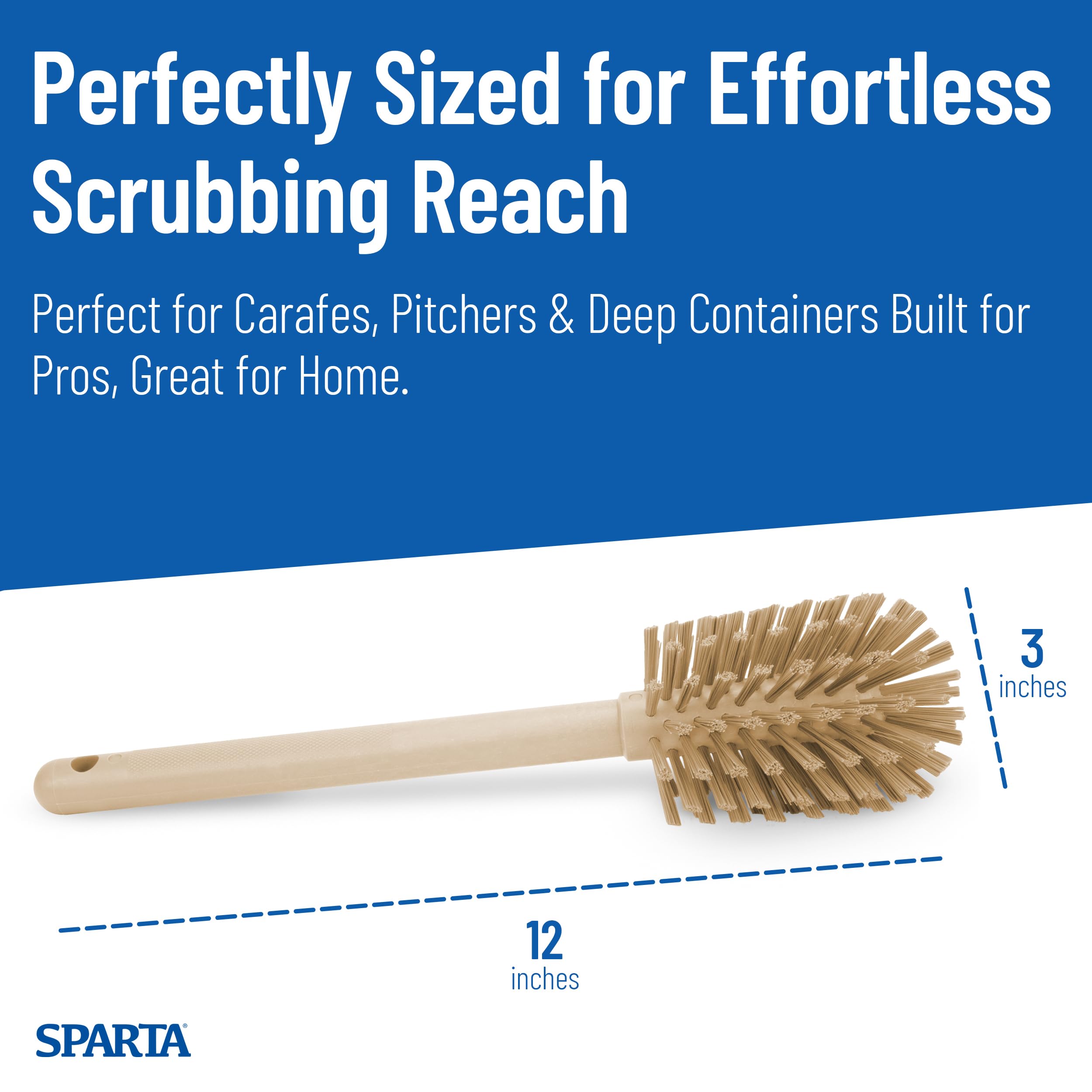 Sparta Large Water Bottle Brush Ideal for Wide-Mouth Jars, Bottles and Tumblers, Dishwashing Tool with Handle for Home and Commercial Kitchens, Plastic, 12 Inches, Tan