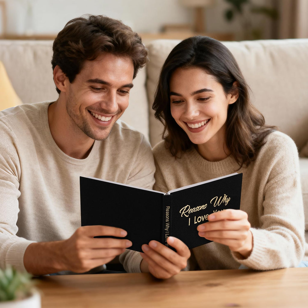 Artmag What I Love About You Fabric Book, Fill-in-The-Blank Love Journal Book for Couples Husband Wife Him Her Birthday Christmas Gifts Stocking Stuffer (Black)