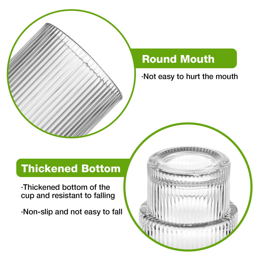 Qipecedm 6 Pack Ribbed Drinking Glasses - 16 oz Vintage Glass Cups, Highball Cocktail Glasses, Premium Iced Coffee Tumblers, Elegant Glassware for Water, Juice, Whiskey, Beer