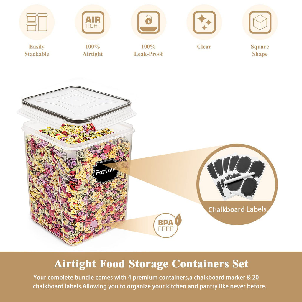 Large Food Storage Containers 5.2L/175oz, Wildone 4 Piece BPA Free Plastic Airtight Food Storage Containers for Flour, Sugar, Baking Supplies, Kitchen & Pantry Containers with 20 Labels