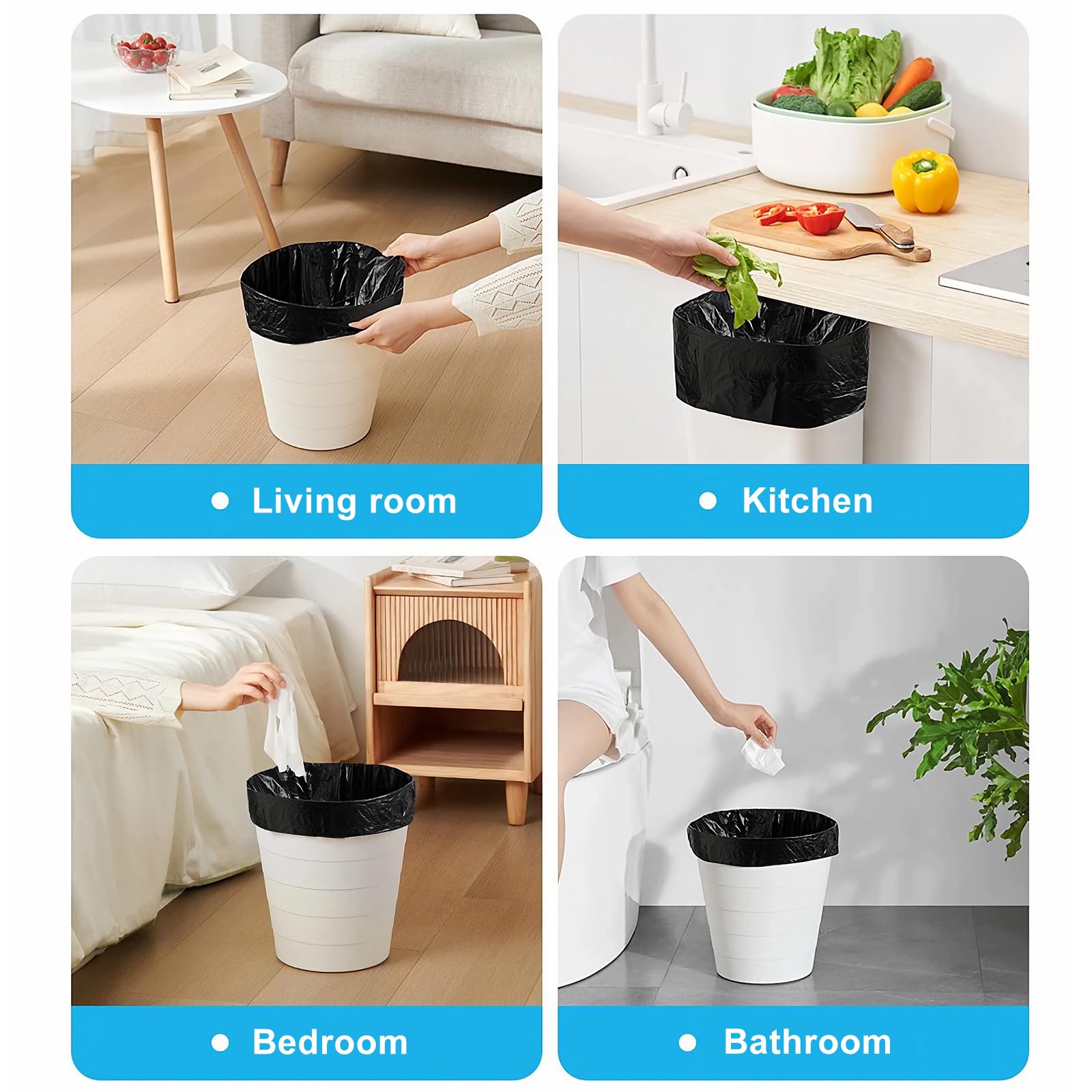 Veefos Heavy Duty 4 Gallon/15L Small Trash Bags - 200 Count, Thick Bathroom Small Garbage Bags, Unscented and Leak-Proof Black Garbage Can Liners for Kitchen, Office and Bedroom