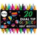 Chalkola 20 Oil Paint Pens - Oil Based Paint Markers for Metal, Fabric, Ceramic, Glass, Rocks - Waterproof & Permanent Paint Markers for Wood, Plastic Surfaces, Steel - 1mm + 5mm Dual Tip