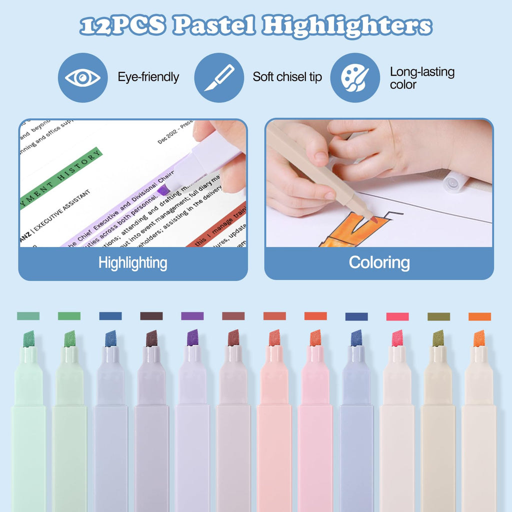 MoKo 56 PCS Aesthetic School Supplies with Pencil Pouch, Cute Stationery Set for Students Office, 12 Gel Pens, 12 Pastel Highlighters, 6 Mechanical Pencils 0.5 & 0.7mm, Sticky Note Index Tab (Pink)