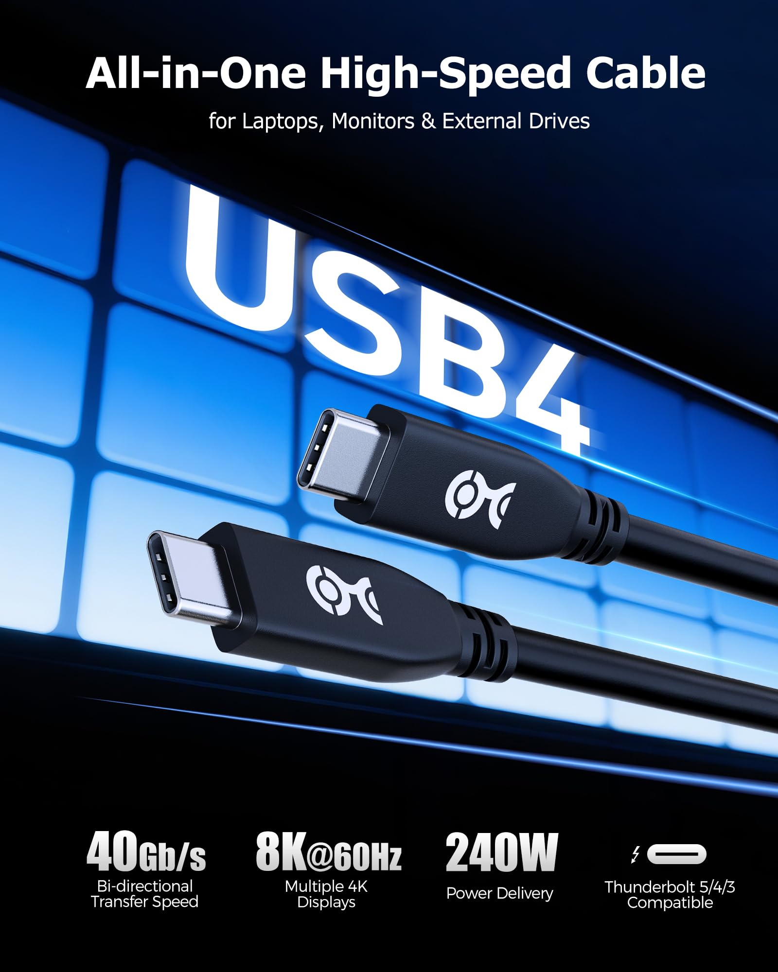 Cable Matters 40Gbps USB 4 Cable 6.6 ft / 2m with 8K Video & 240W Charging, USB4 Cable/USB C Display Cable with PD 3.1 Compatible with Thunderbolt 4, MacBook, XPS, Surface Pro
