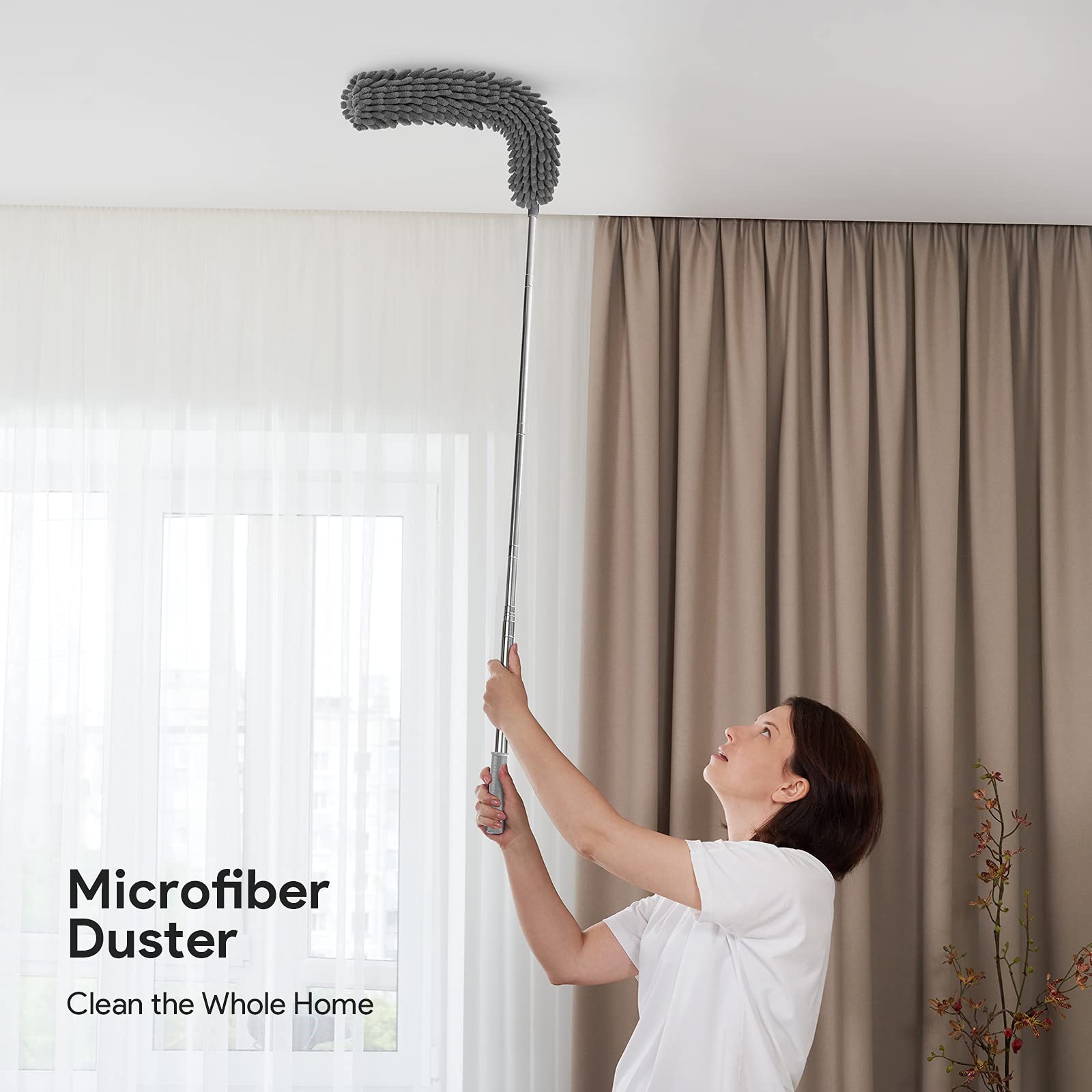 DELUX Microfiber Feather Duster,7 PCS Reusable Bendable Cobweb Duster with 100 inches Extra Long Extension Pole,Washable Dusters for Cleaning Ceiling Fan, High Ceiling, Blinds, Furniture & Cars