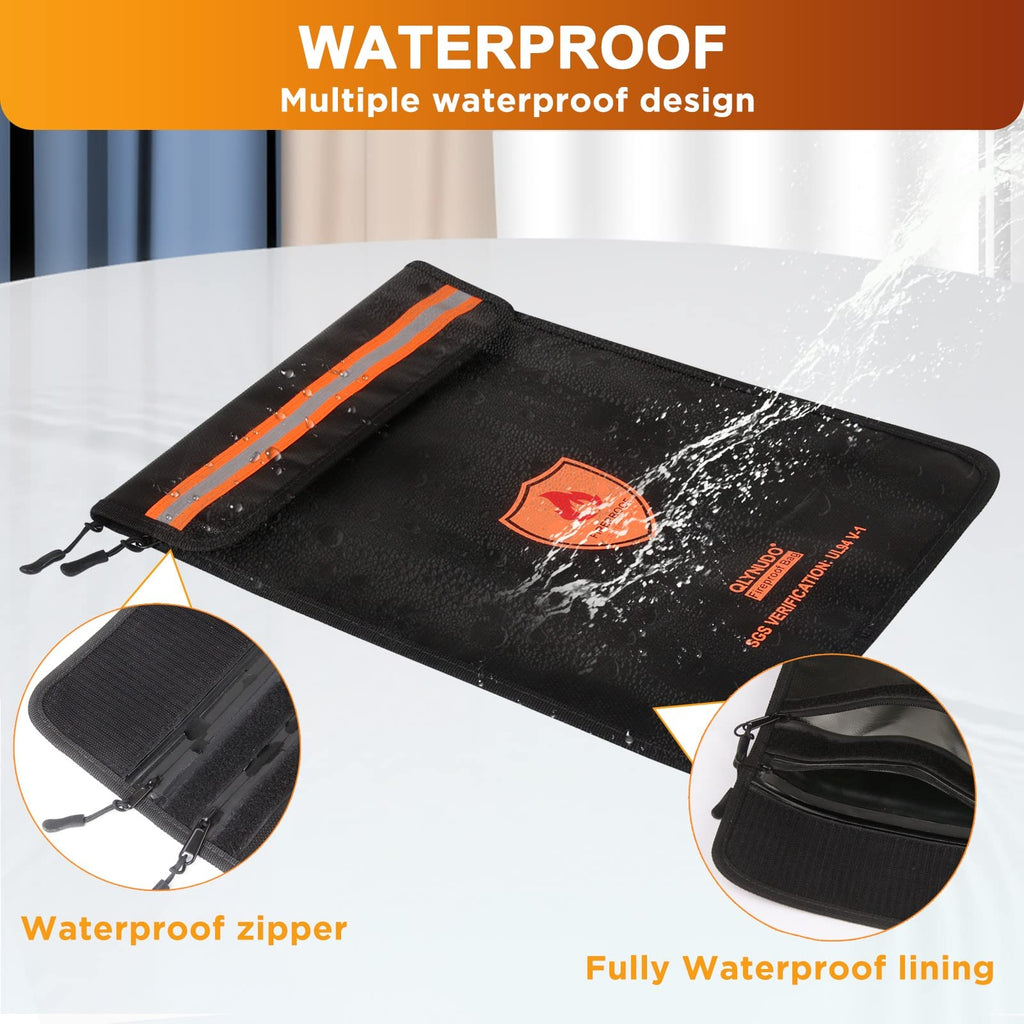 Fireproof Bag - Waterproof Document Bag with Zipper for Cash/important Documents/valuables (seal Protection), 15x11" (a4 Size), Fire Proof Pouch with Reflective Strip