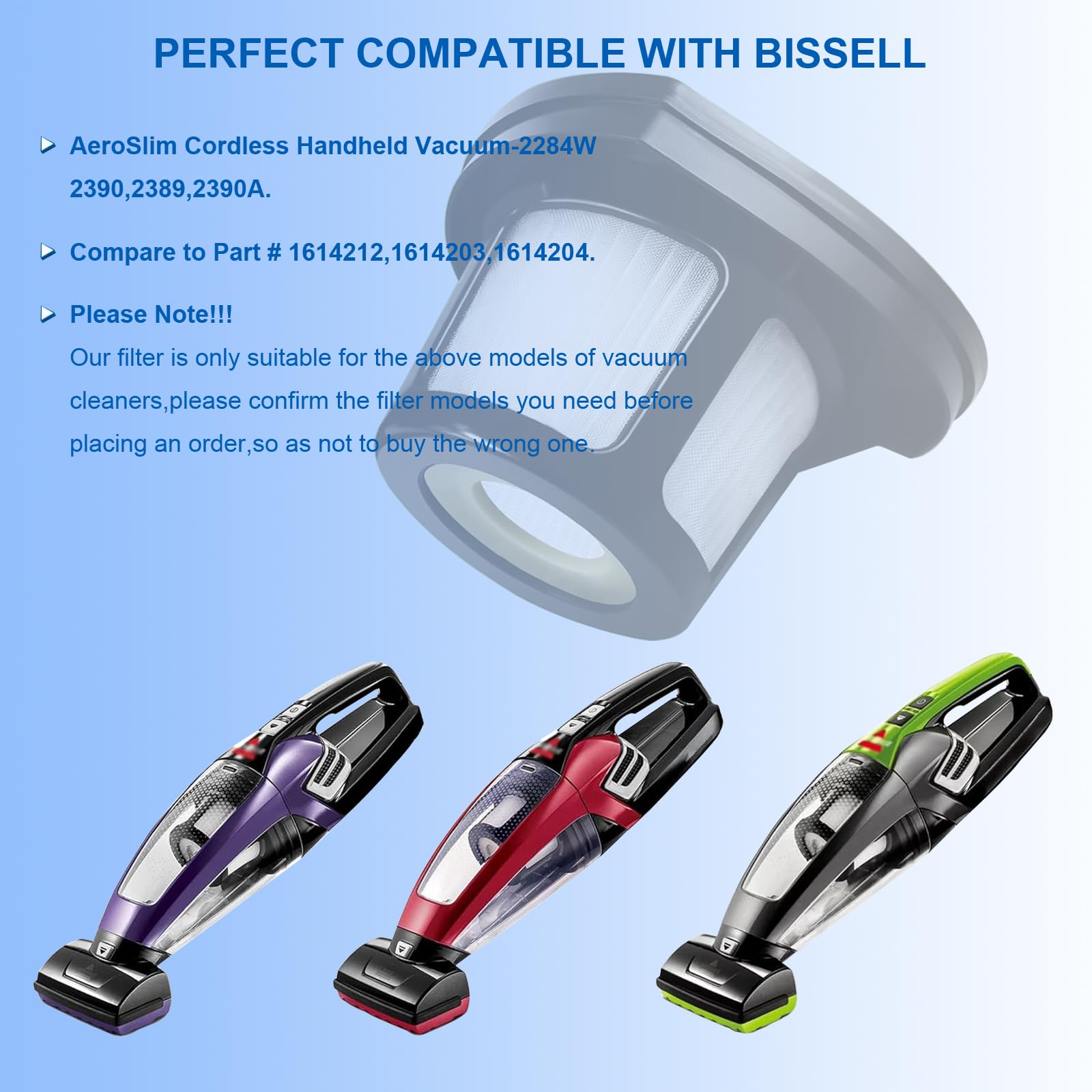 2579 Vacuum Replacement Filters Compatible with Bissell Pet Hair Eraser 2390A 2389 2389D 2390 23903 & AutoMate 2284W Lithium Ion Cordless Hand Vacuum,Compare to Part # 1614212 1614203 & 1614204