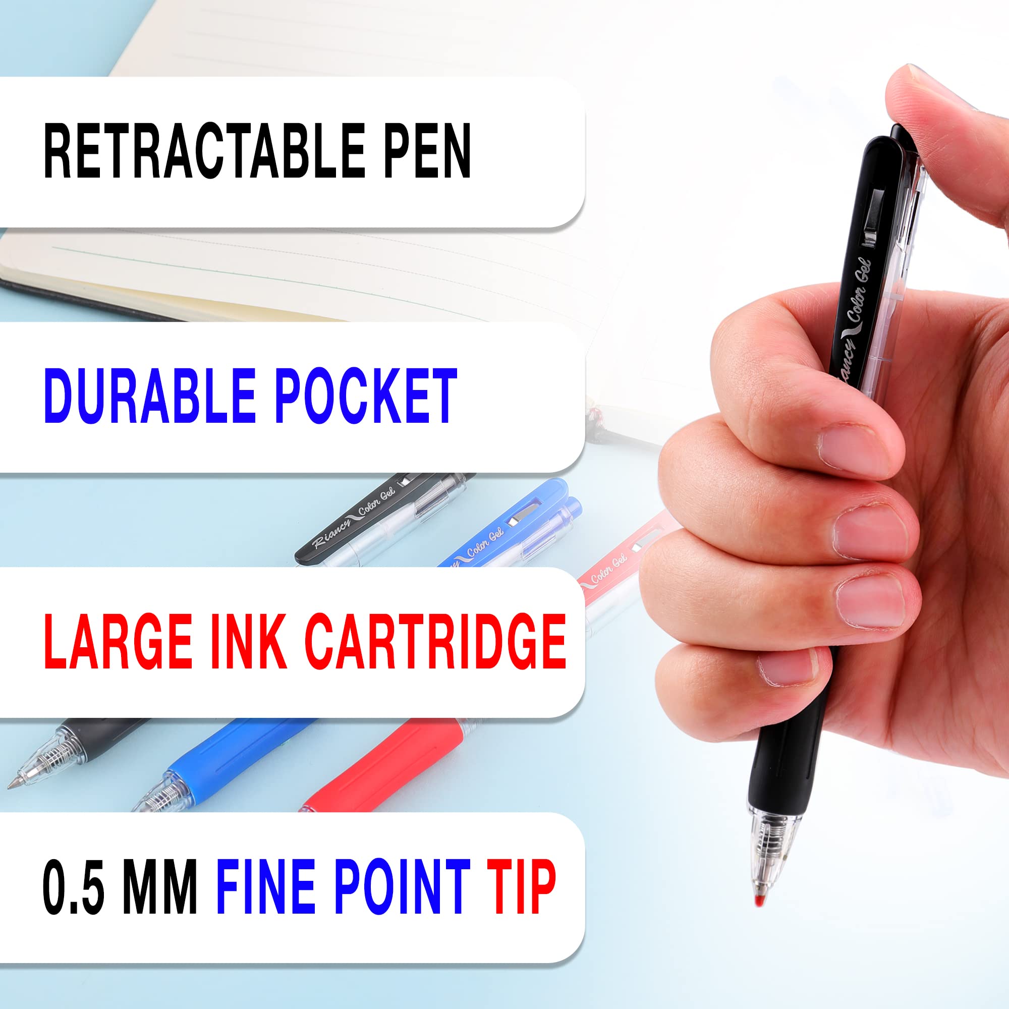 Gel pens Fine Point Smooth Writing Pens Retractable Gel Ink Rollerball Pen for Teachers Exam School Supply Note Taking Office Class Drawing Art 0.5mm tip with Grips 15 Black pens 5blue pens 4red pens