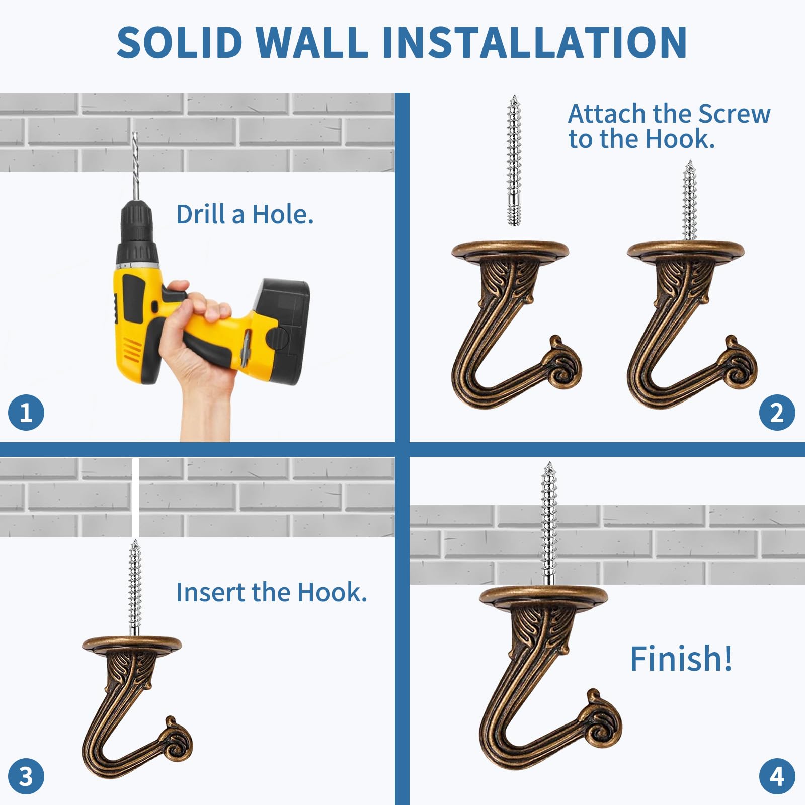 SEISSO 10 Sets Ceiling Hooks - Heavy Duty Metal Swag Hook with Hardware and Toggle Wings for Hanging Plants Ceiling Installation Cavity Wall Fixing Brass