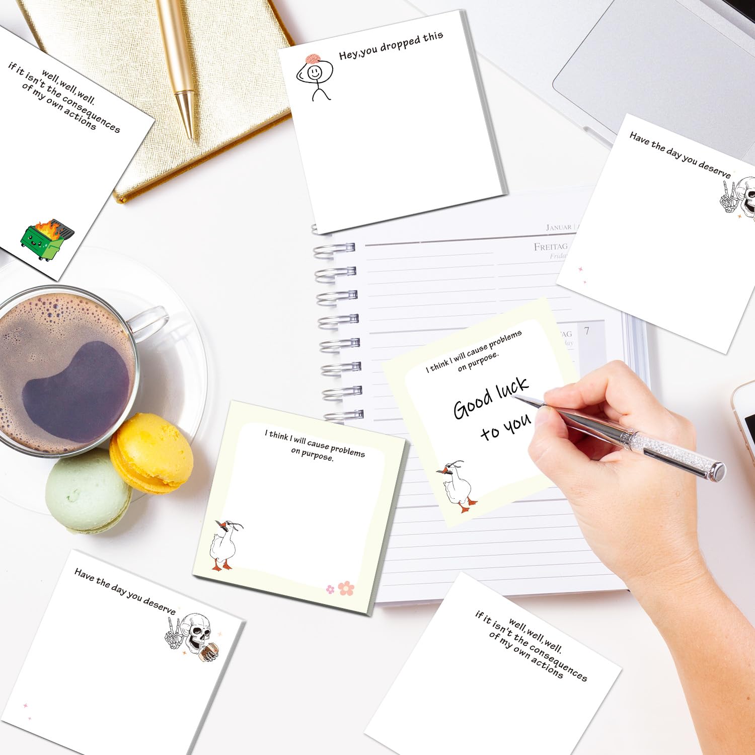 Lovarywow Funny Sticky Notes Gifts - 9 Pack Funny Sticky Notes 3x3 Inch Funny Office Gifts for Coworkers Everything is Fine Post Notes Work Gag Self-Stick Memo Pad Office School Supplies 450 Sheets