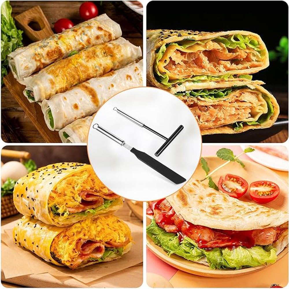 Yeanifeana Crepe Spreader and Spatula Set,Stainless Steel Crepes Spreader Tool,Crepe Spatula Crepes Maker Accessories for Kitchen Home Restaurant Pancake Bakery