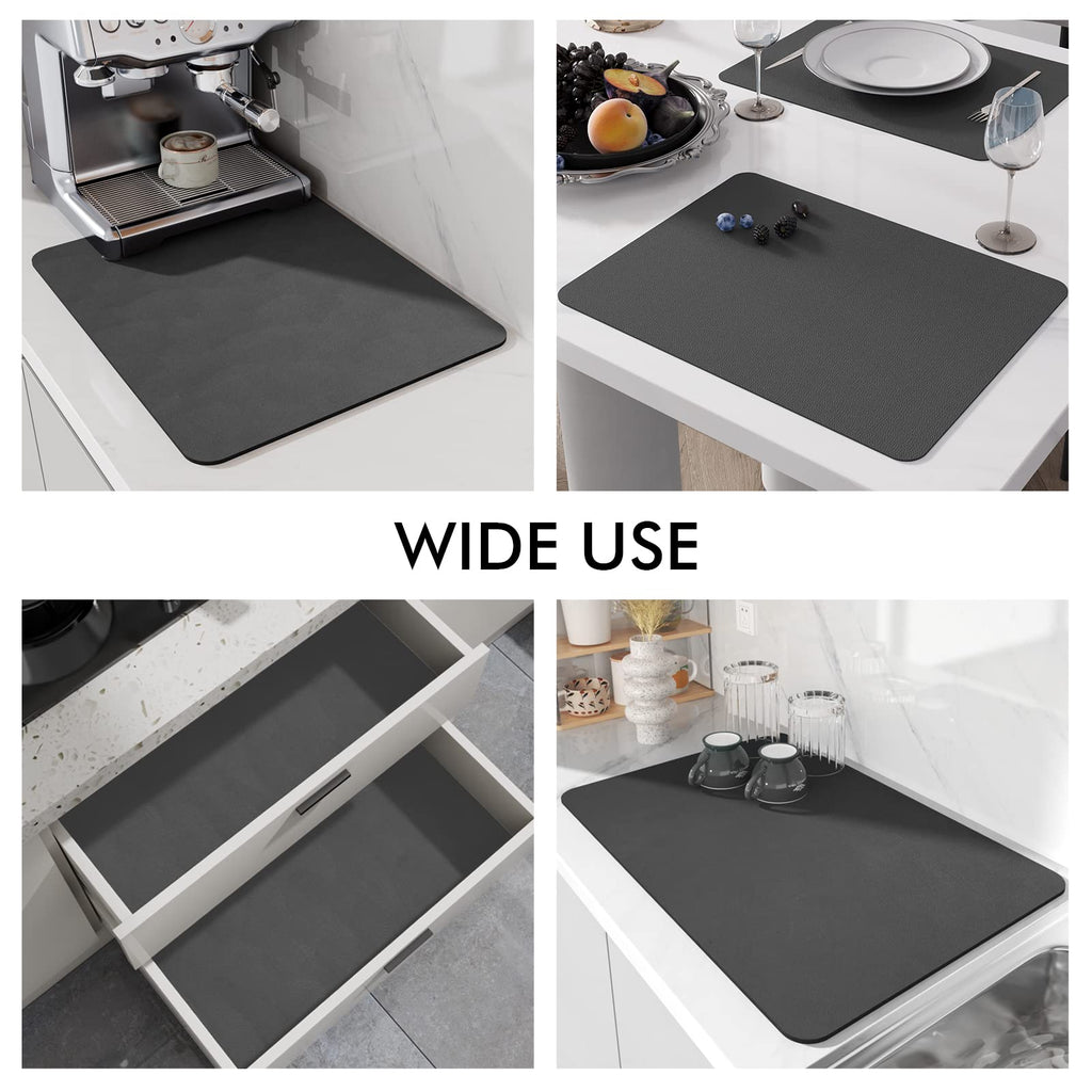 LIMNUO Coffee Mat Hide Stain Rubber, Coffee Maker Mat for Countertops, Backed Absorbent Dish Drying Mat for Kitchen Counter (Grey, 12"x16")