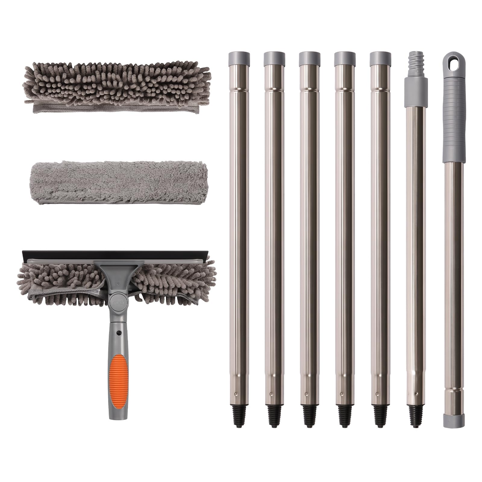 Terafeels 110.23in / 280cm Window Cleaning Tools, Window Squeegee: 2 in 1 Double-Sided Professional Cleaner with Extension Pole (Grey)
