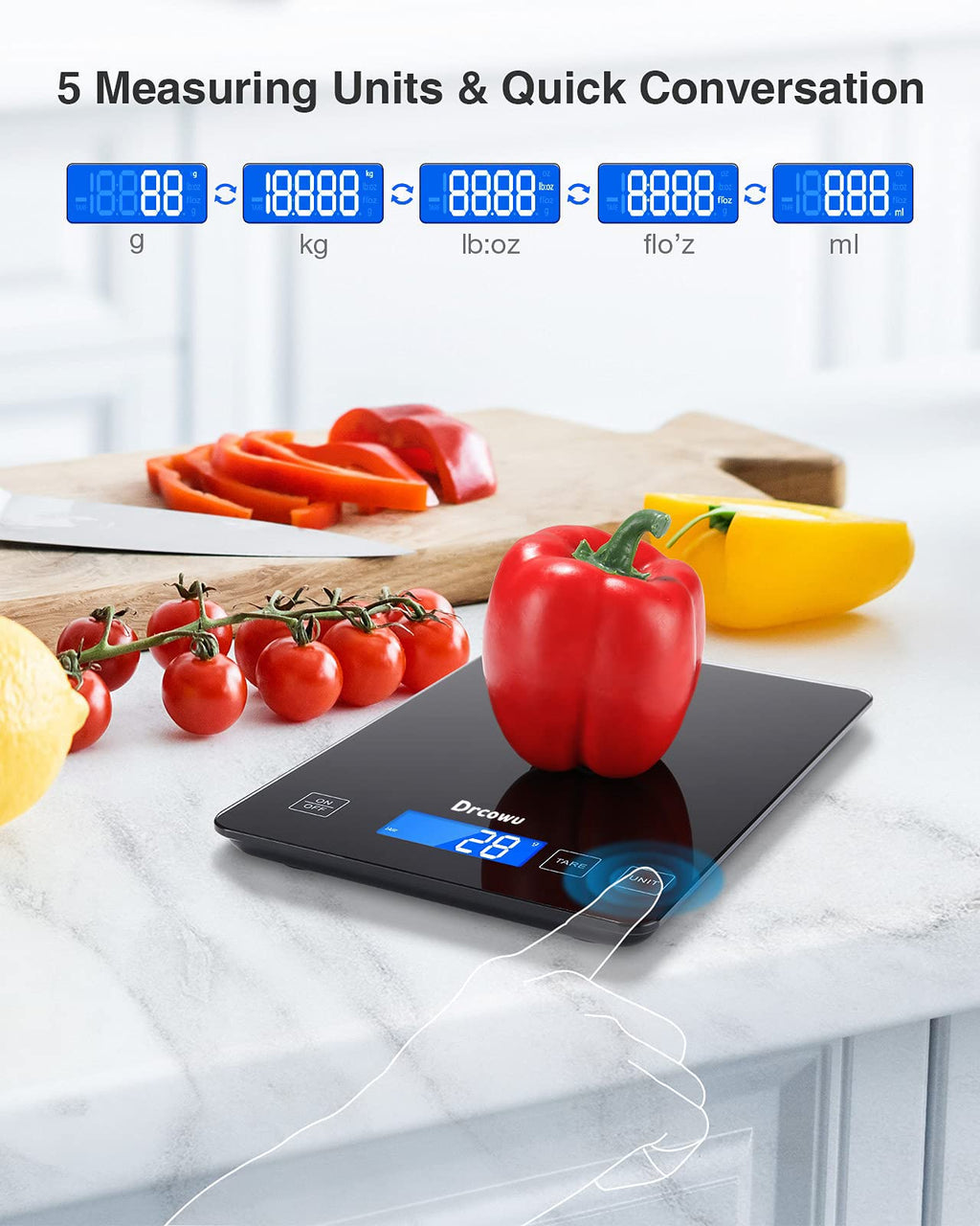 Drcowu Large Food Scale Digital, 15kg Kitchen Scales for Baking, Cooking, Keto and Meal Prep, Weight Balance Alimentaire with 1g Accuracy and LCD Dispaly, Easy to Read, Grams and Oz for Home, Black