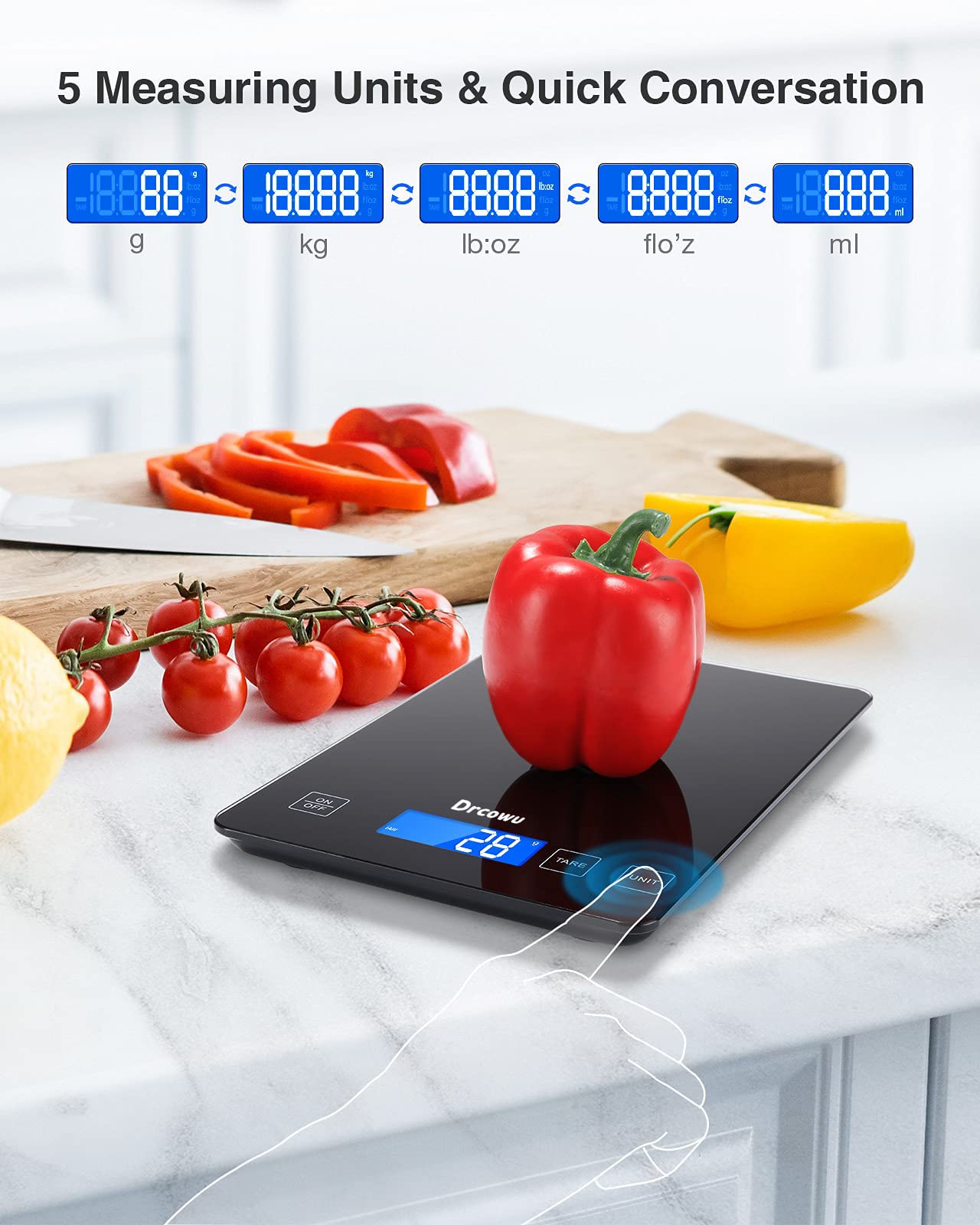 Drcowu Large Food Scale Digital, 15kg Kitchen Scales for Baking, Cooking, Keto and Meal Prep, Weight Balance Alimentaire with 1g Accuracy and LCD Dispaly, Easy to Read, Grams and Oz for Home, Black
