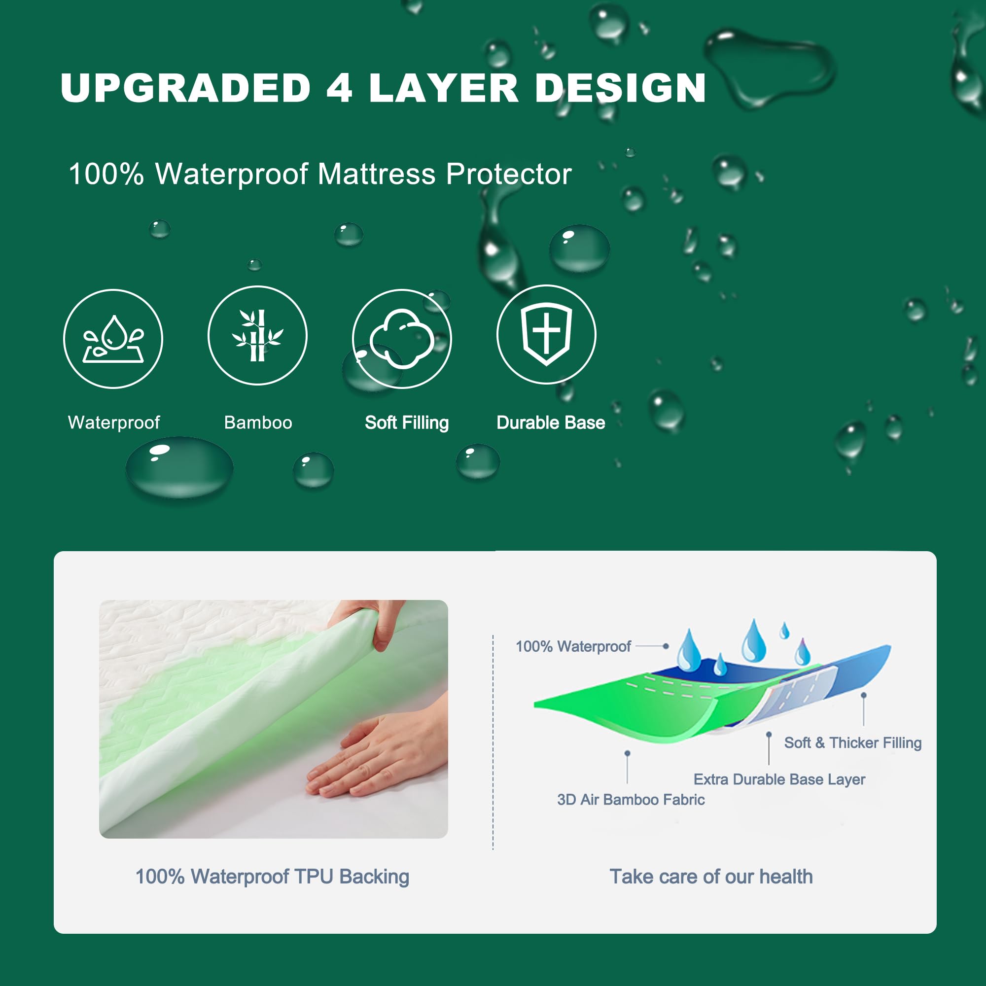 100% Waterproof Mattress Protector Full Size, Mattress Pad Cover 3D Air Fabric, Noiseless & Breathable Mattress Pad Fitted Style with Stretchable Pockets,Ultra Soft & Machine Washable