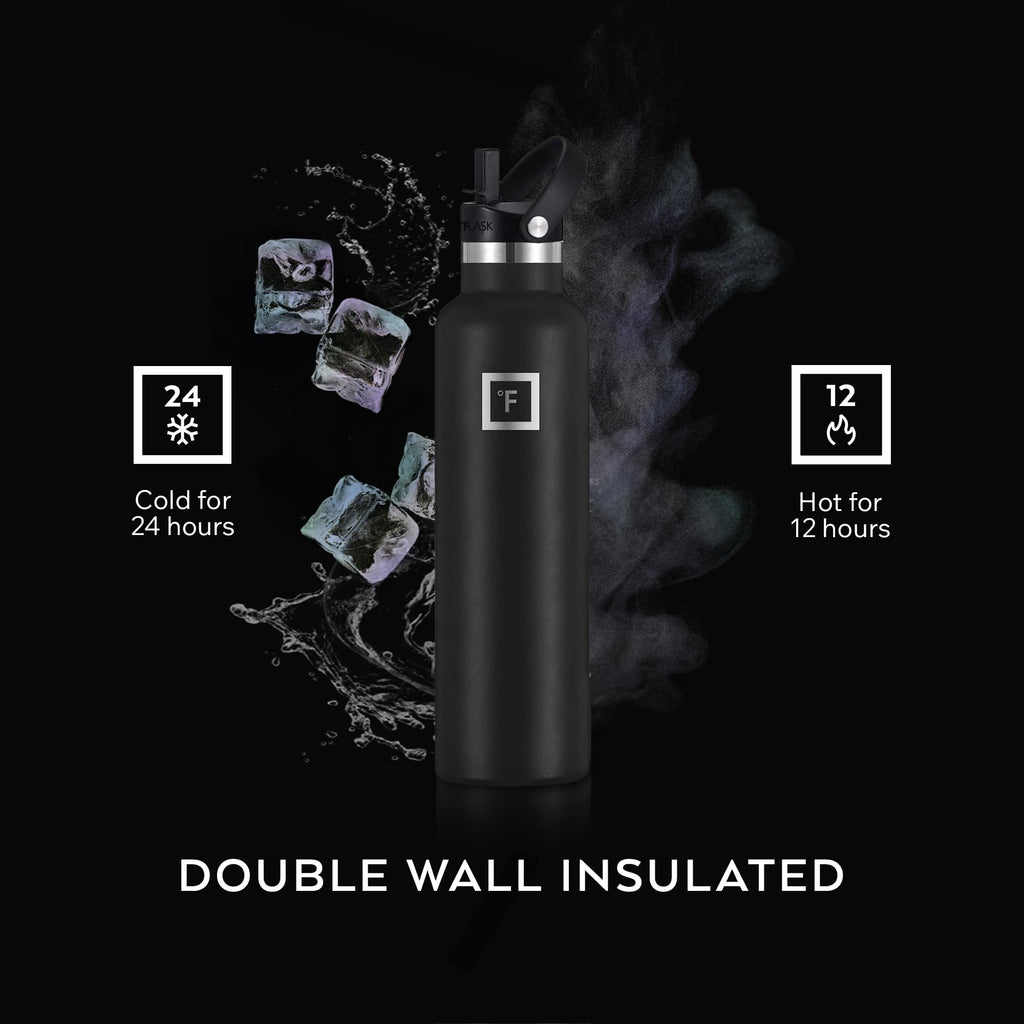 IRON °FLASK Camping & Hiking Hydration Canteen - 24/32 oz with 3 Lids - Insulated Water Bottle with Straw - Double Walled Stainless Steel - Vacuum Leak Proof BPA Free - Travel Sports Gym Flask