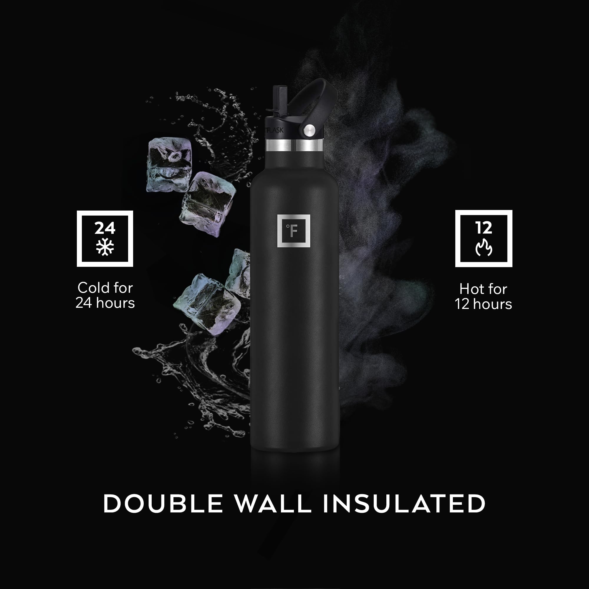 IRON °FLASK Camping & Hiking Hydration Canteen - 24/32 oz with 3 Lids - Insulated Water Bottle with Straw - Double Walled Stainless Steel - Vacuum Leak Proof BPA Free - Travel Sports Gym Flask