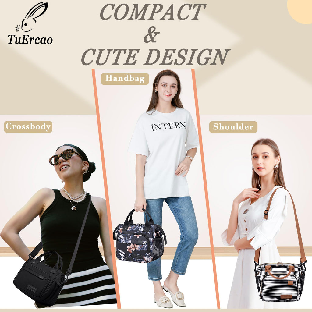 Black Lunch Bags for Women, Sac a Lunch Femme High Capacity Insulated Lunch Box for Work, Portable Lightweight Soft Cooler for Picnic Travel Road Trips