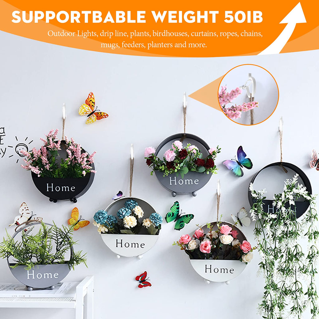 GIPTIME Screw Hooks for Outdoor String Lights, 50 Set Q-Hanger Ceiling Hooks for Hanging Plants Christmas Light Wind Chimes, Windproof Safety Buckle Design with Wing Nut Driver
