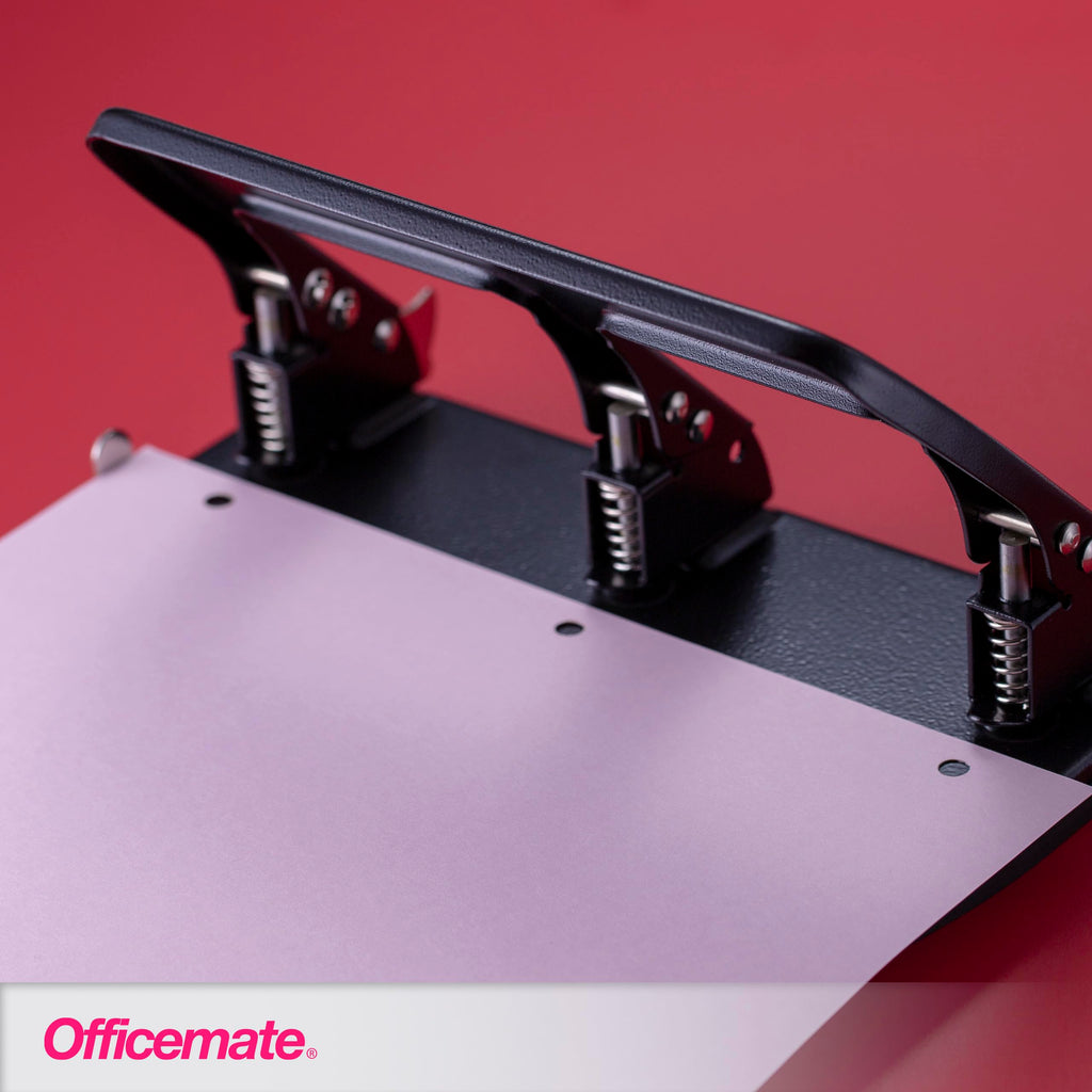 Officemate Medium Duty 3 Hole Punch with Ergonomic Handle, 30 Sheet Capacity, Black (90088)