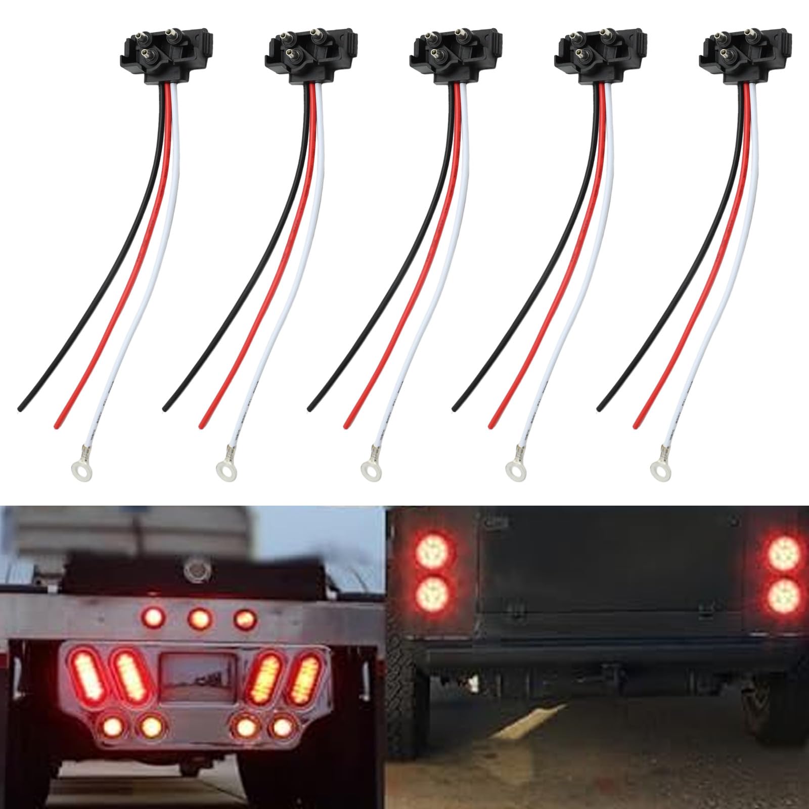 Newnessai 10 Pcs 3-Pin Trailer Connector, 3 Wires Pigtail Harness Plug for Trucks' Stop Turn Tail Backup for 4" Round & 6" Oval