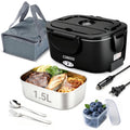 Electric Lunch Box Food Heater| 80W Rapid Heating 3-in-1 (Car 12V/24V & Home 110V) | 1.5L Portable Food Warmer Leak-Proof 304 Stainless Steel | Perfect for Work, Travel, On-The-GO (1.5L-Black)