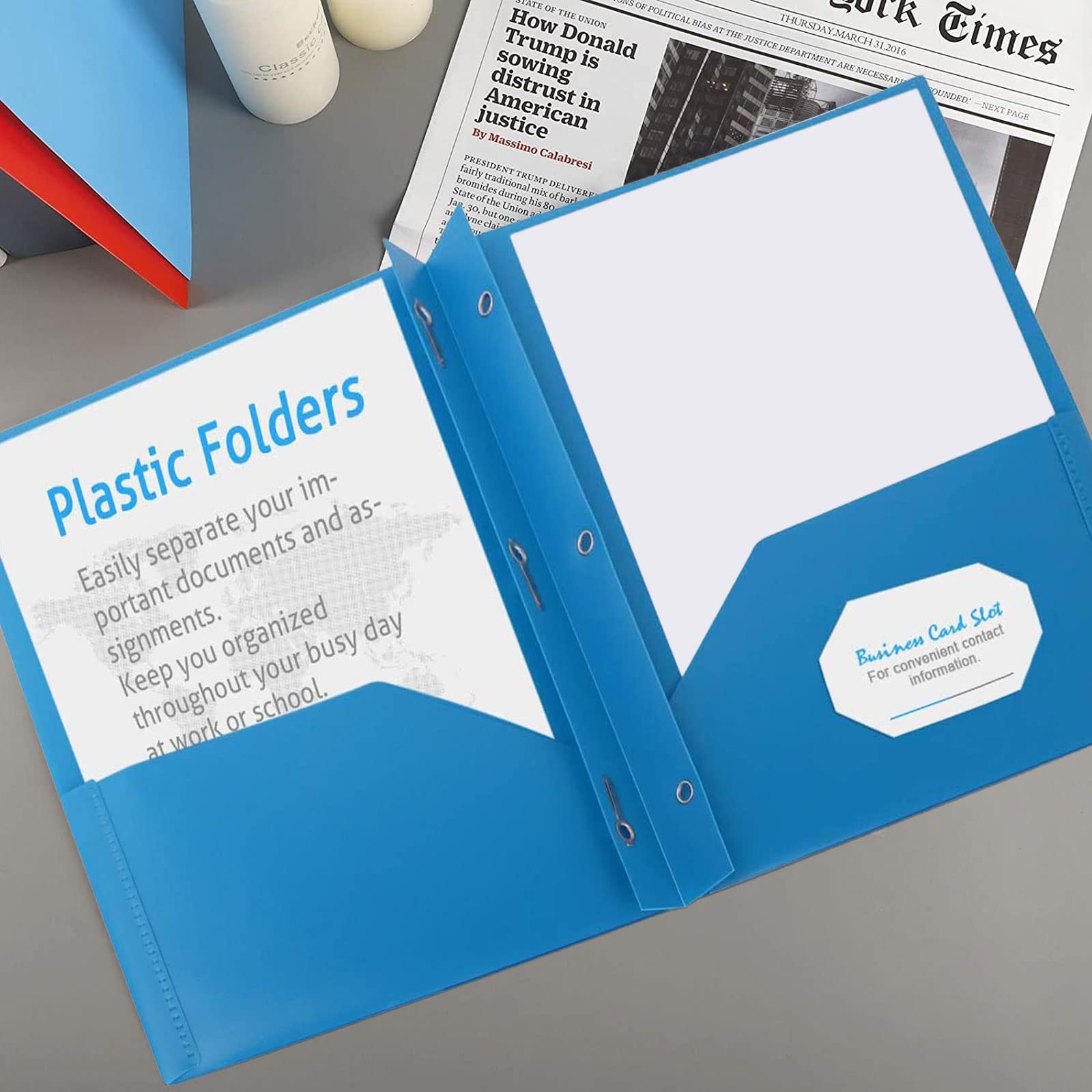 Two Pocket Folder, 12 Pcs Colored Plastic Folder with Sticky Tabs, File Folders with Fasteners, Folder with Pockets for School, Office
