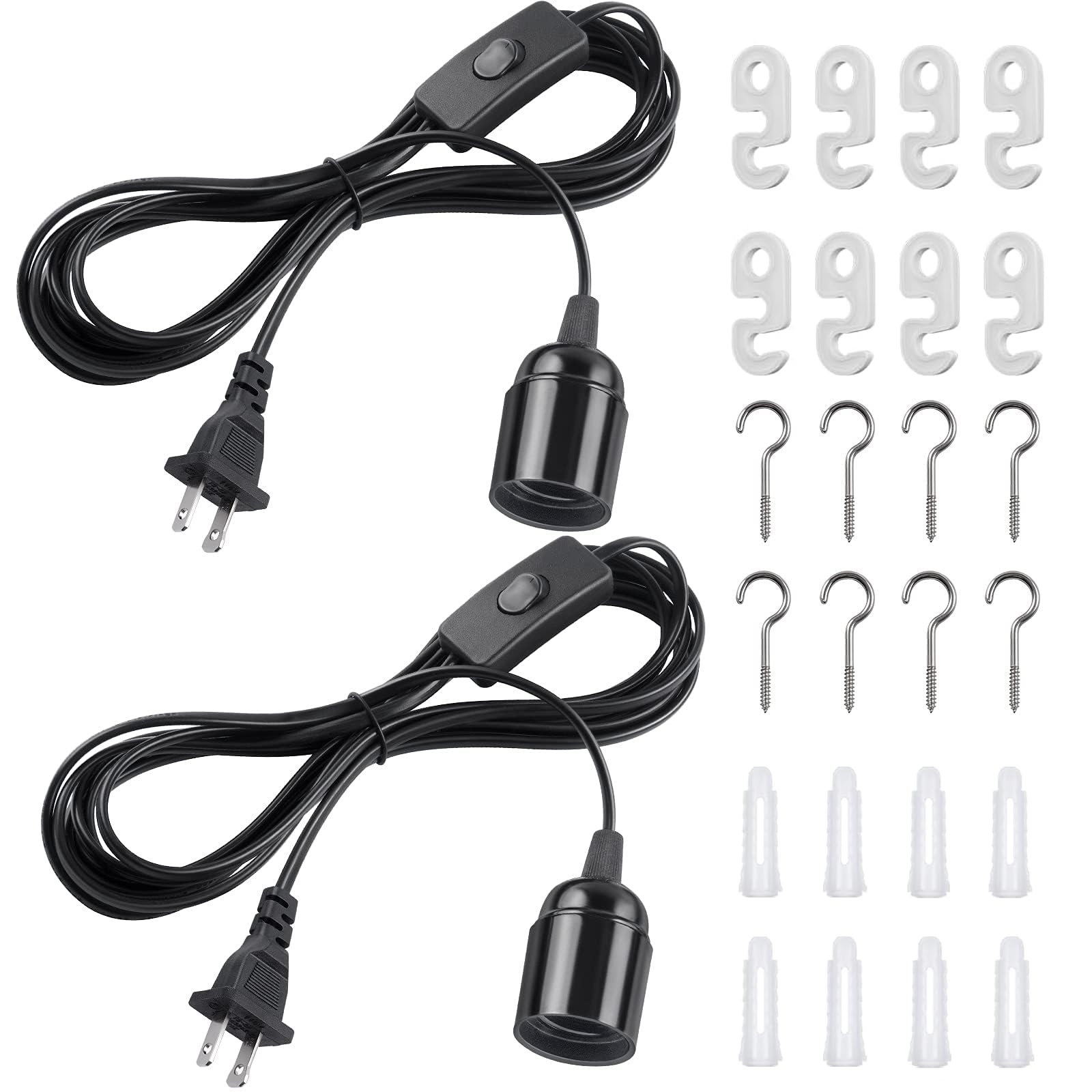 2 Pack Hanging Extention Light Cord (E26/E27 Light Socket with Cord) with On/Off Switch Button, Pendant Lamp Cord for Kitchen, Bedroom, Plant Growth Light
