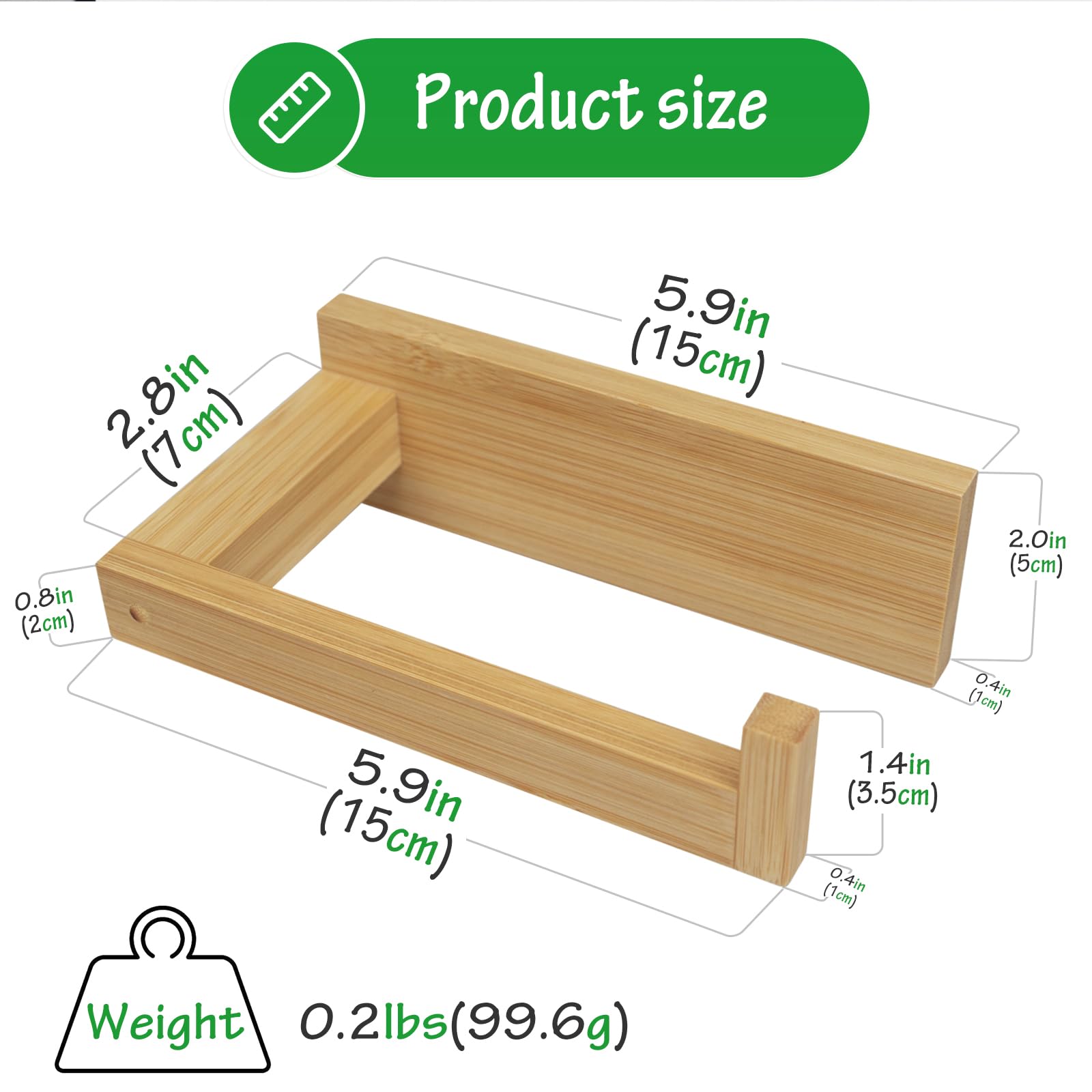 Free Drilling Bamboo Wall-Mounted Toilet Paper Holder Self-Adhesive or Screw Toilet Tissue Roll Holder for Bathroom and Kitchen