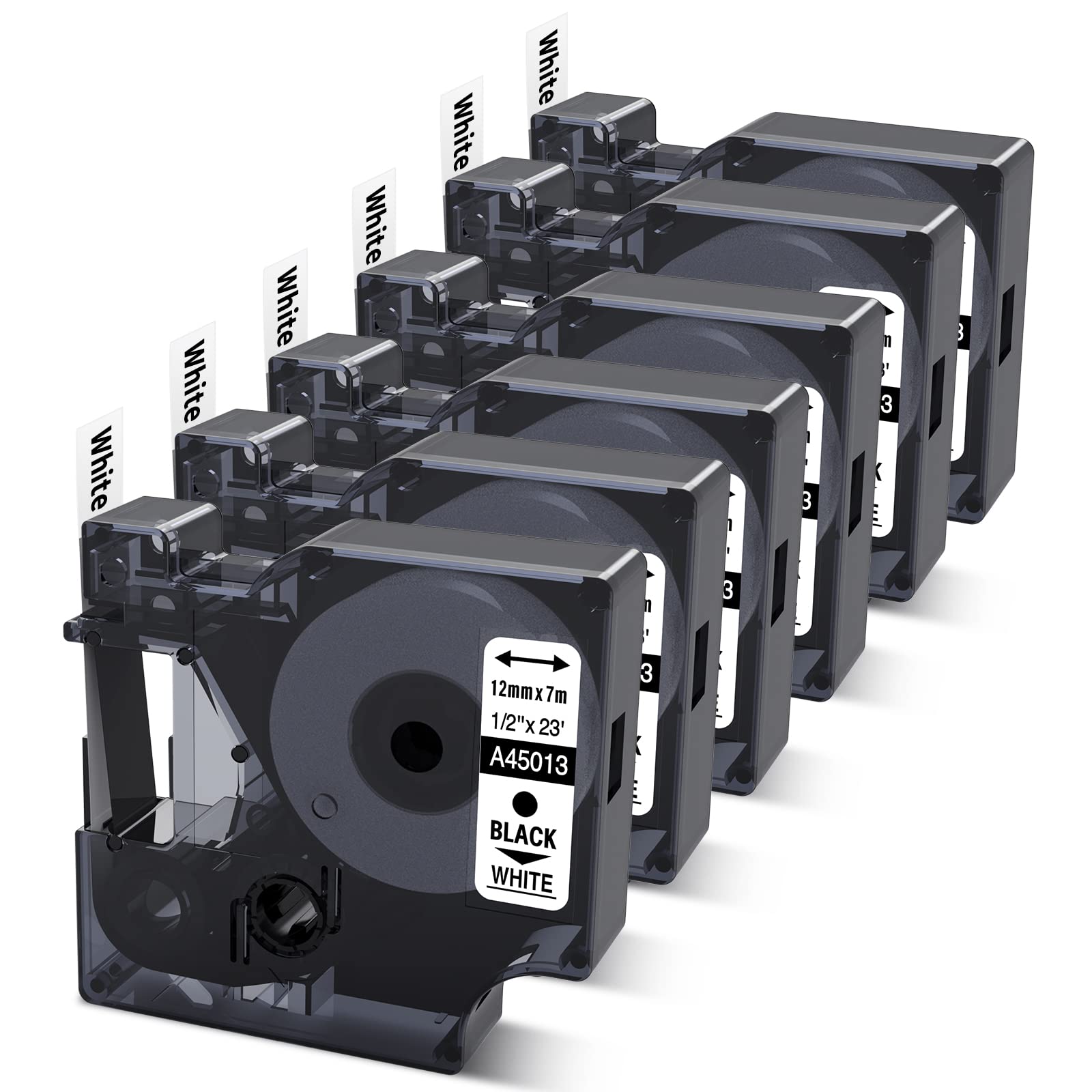 6-Pack Compatible Dymo D1 Label Tape 45013 Replace for DYMO Label Maker Refills a45013 S0720530, Black on White,1/2 Inch x 23 Ft for Dymo LabelManager 160 280 210D 420P 360D PnP Label Maker