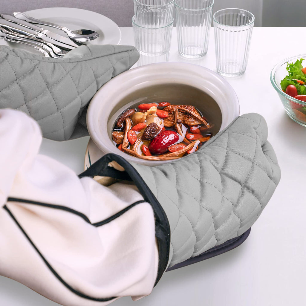 ARCLIBER Oven Mitts 1 Pair of Quilted Lining - Heat Resistant Kitchen Gloves,Flame Oven Mitt Set,Grey