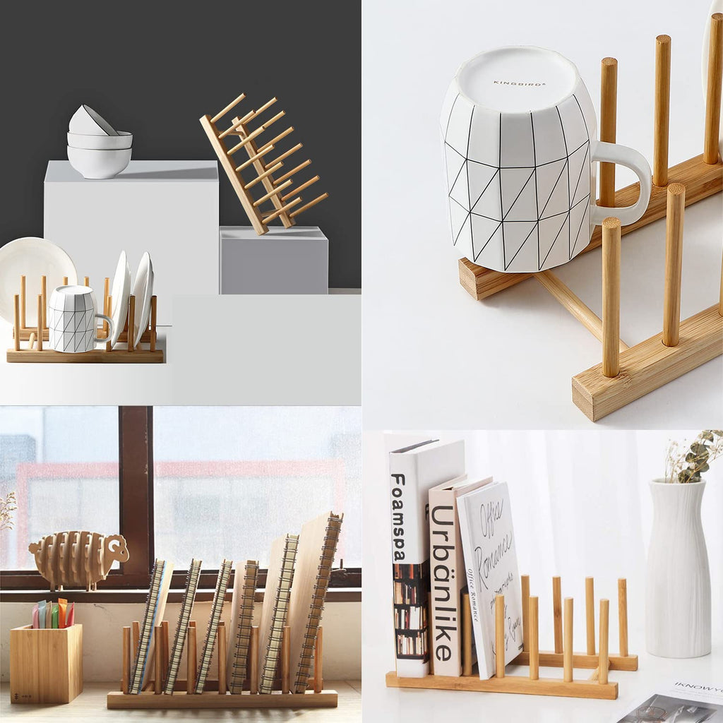 INNERNEED Bamboo Wooden Dish Rack Plates Holder Kitchen Storage Cabinet Organizer for Dish/Plate/Bowl/Cup/Pot Lid/Cutting Board (Pack of 2)
