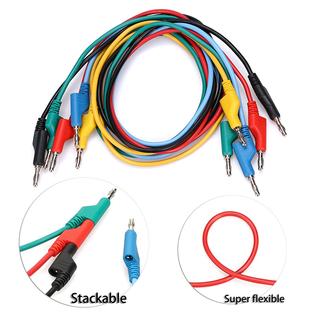 JuxYes Pack of 5 Colors Banana to Banana Plug Test Leads Set - 4mm Stackable Banana Test Cable Wire for Multimeter
