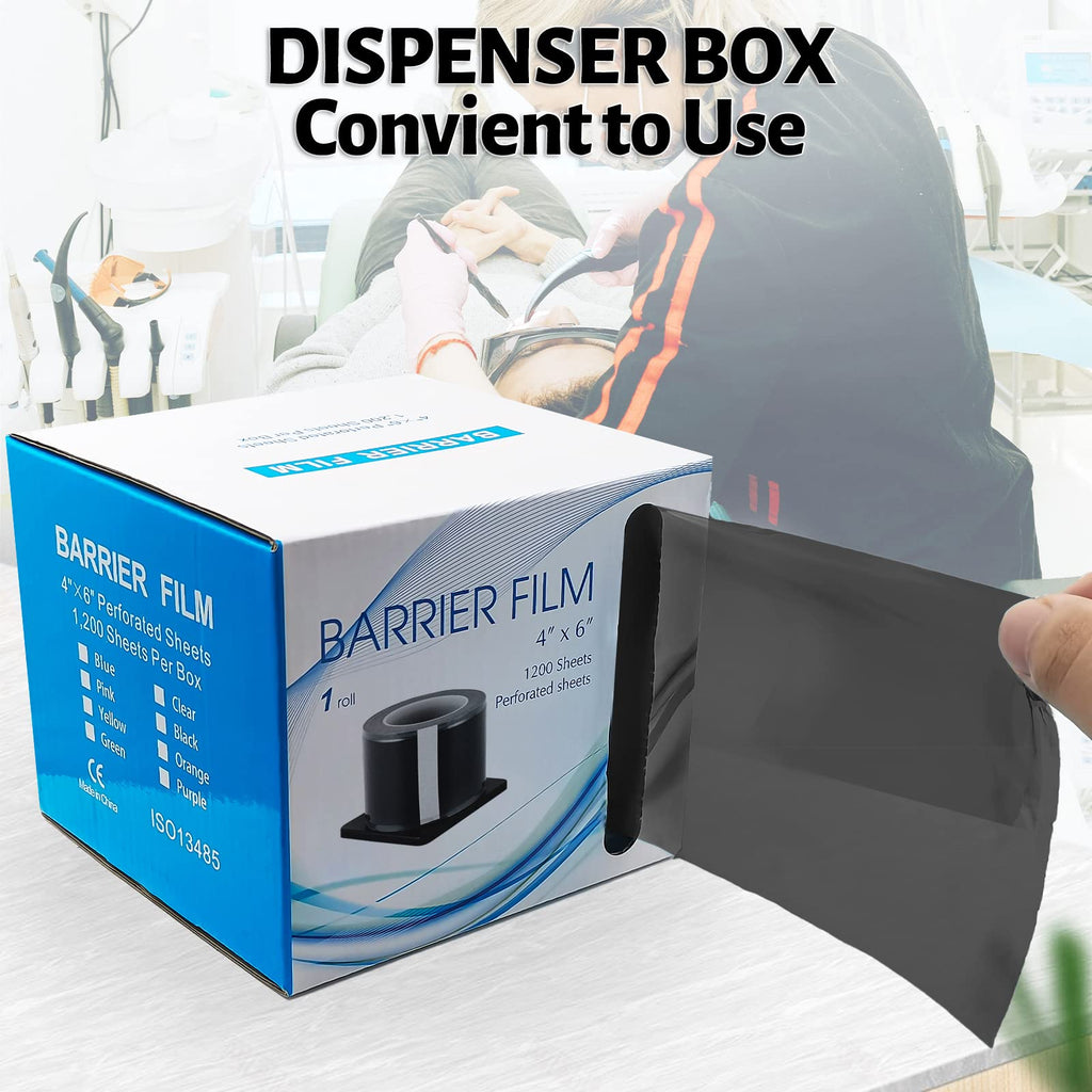 Keedolla Black Barrier Film Roll with Dispenser Box, 4" x 6" Tattoo Barrier Tape Protective Adhesive Film Perforated Dental Disposable Plastic Sheets, 1200 Sheets|1 Roll