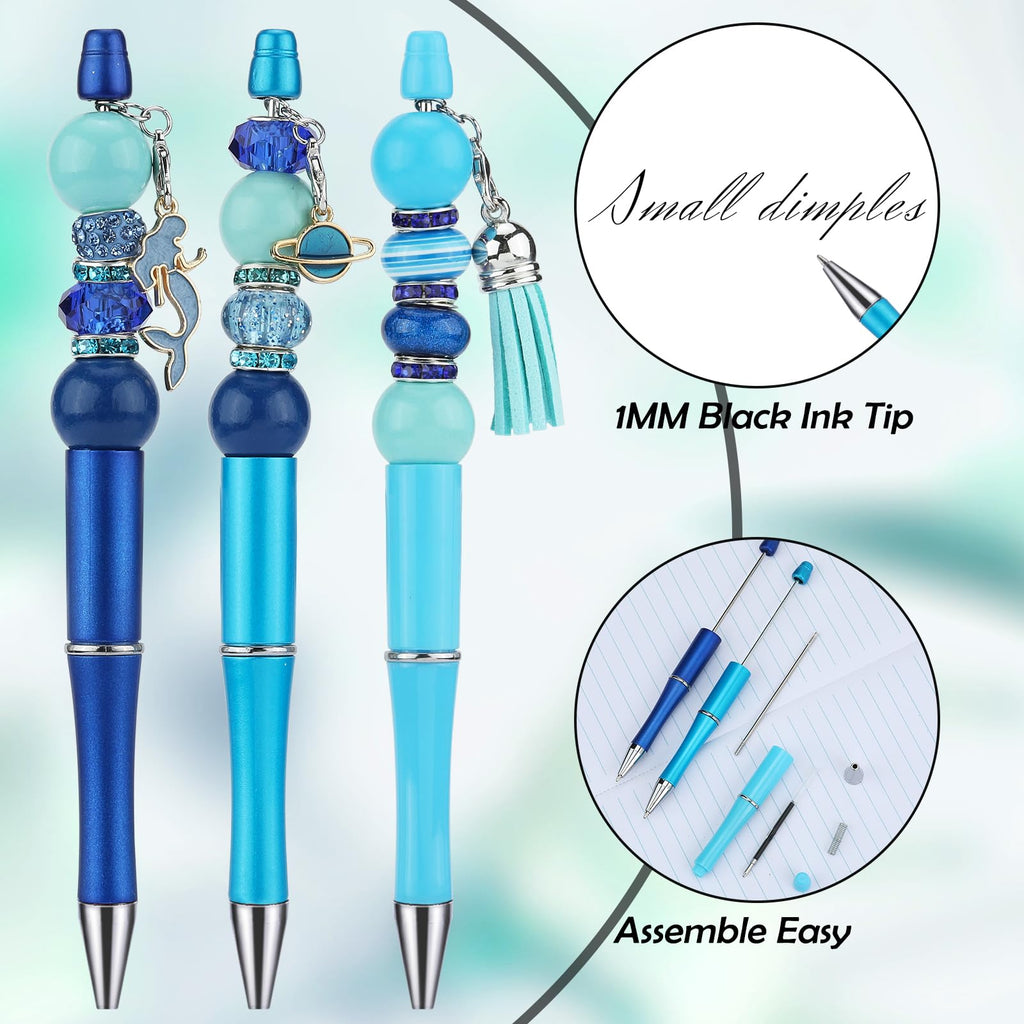 HUAAPLEVLA 12pcs DIY Beadable Pens Bulk Pens for Beads Beaded Pen Kit for Students Teacher Office Supplies DIY Making Gifts(Blue)
