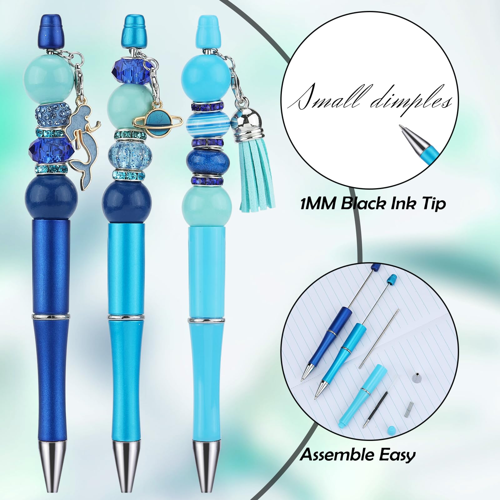 HUAAPLEVLA 12pcs DIY Beadable Pens Bulk Pens for Beads Beaded Pen Kit for Students Teacher Office Supplies DIY Making Gifts(Blue)
